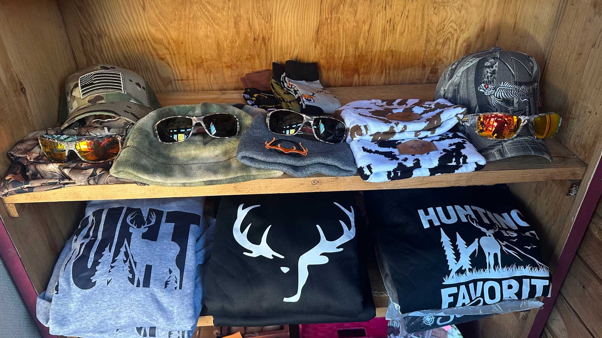 Shirts, hats, sunglasses