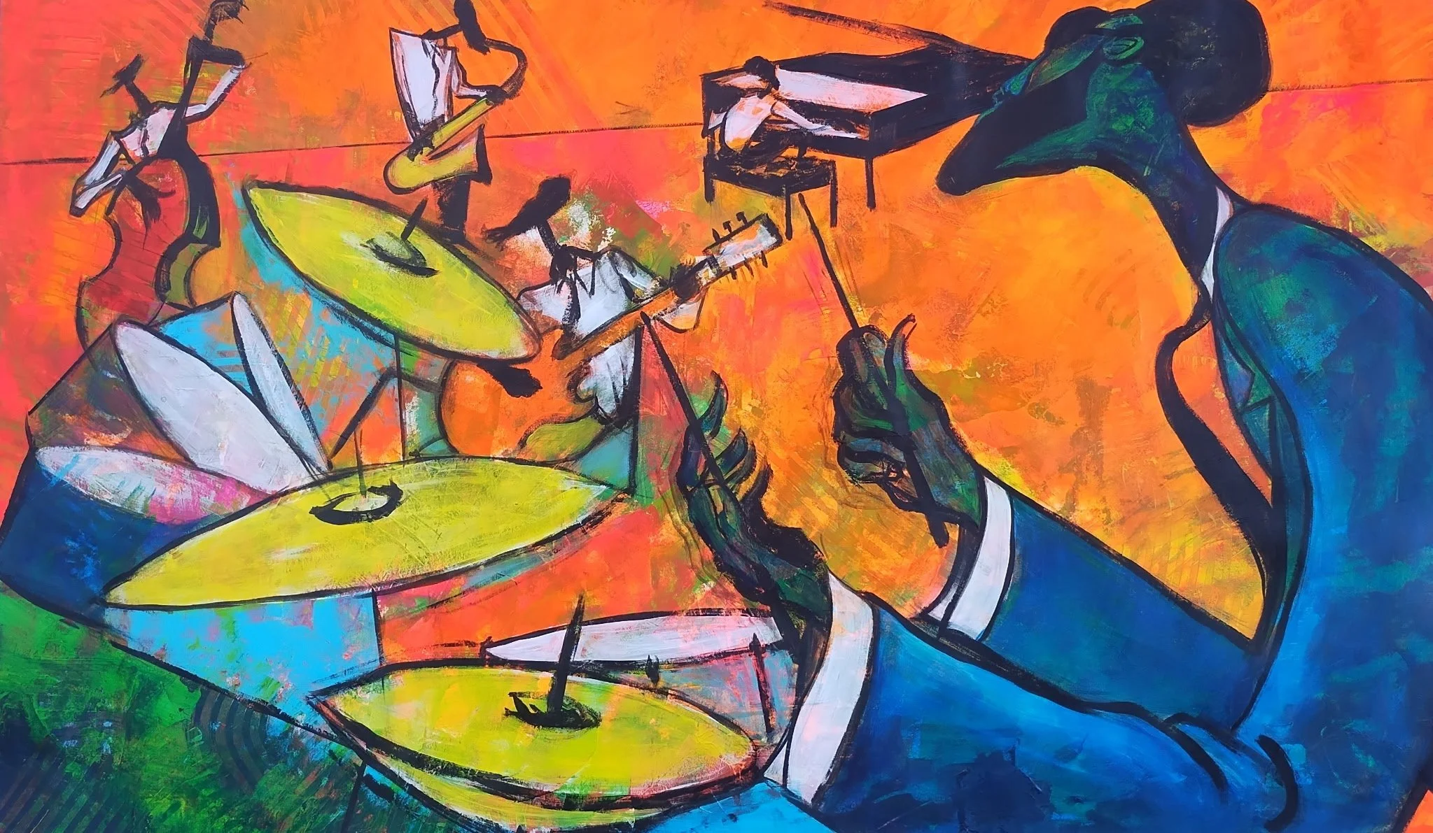 "Work Drummer,” 38" x 24", cotton rag paper, 2025