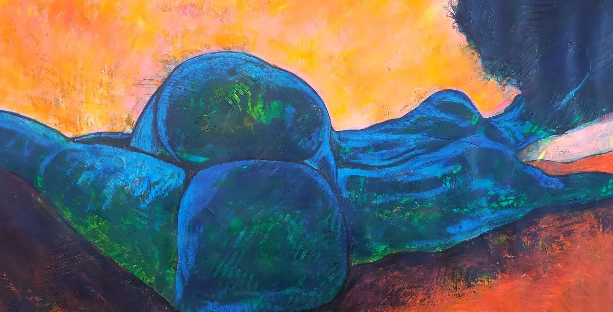"Indigo Mood," 38" x 22", cotton rag paper, 2025