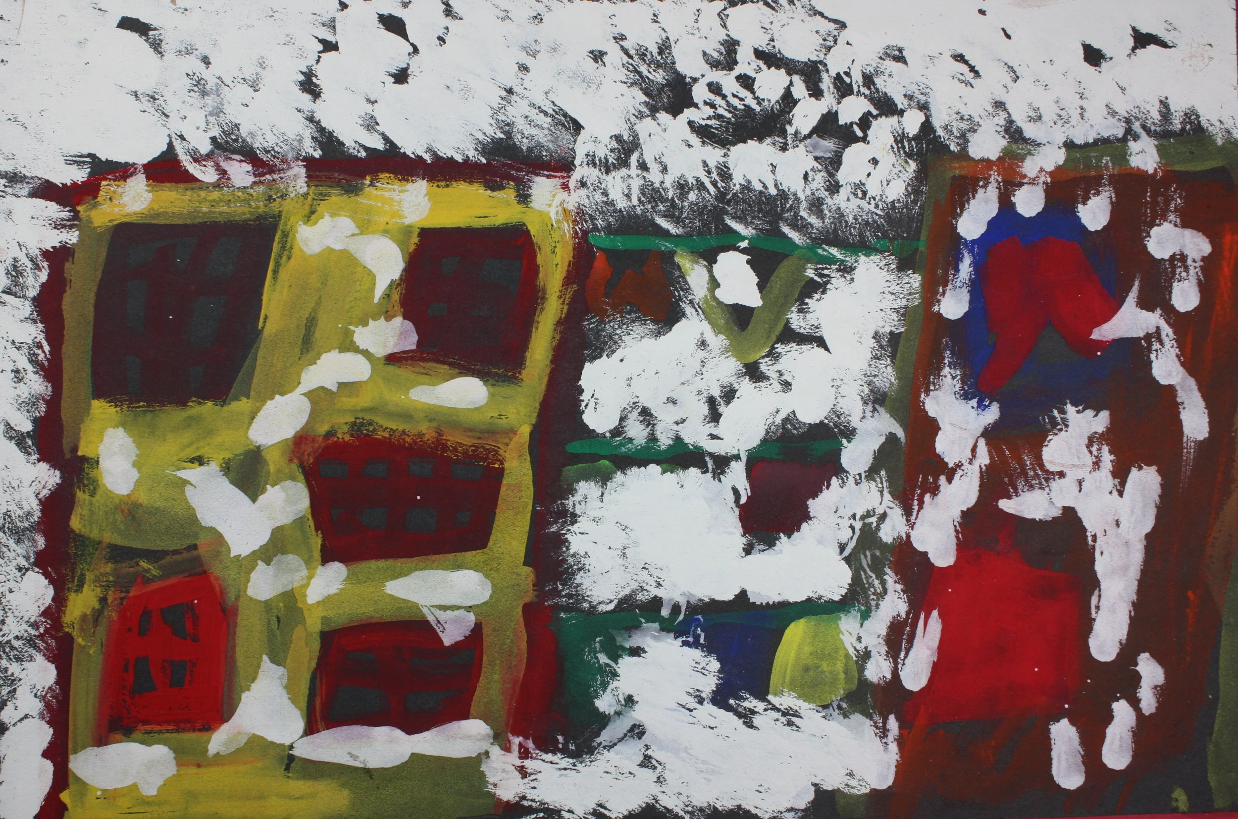 "I Love Snow All Over the World," Chalk Pastels on Green Paper, Artwork by Sandra Mays, Age 8