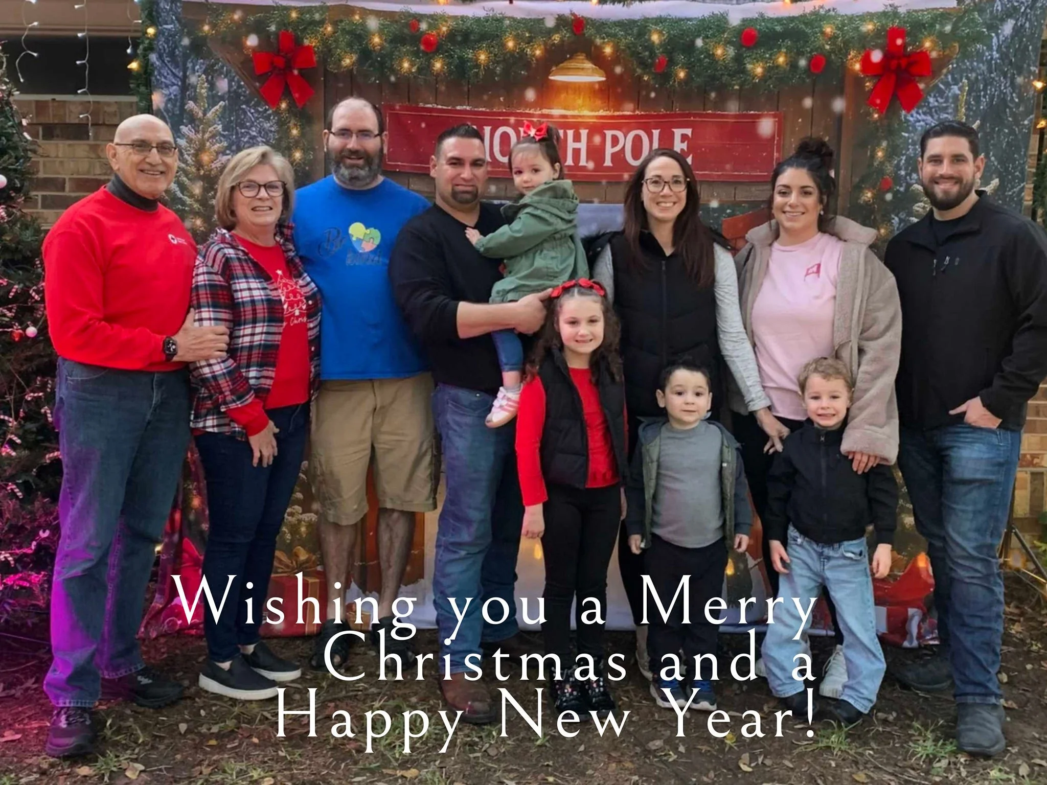 Wishing you a Merry Christmas ❄️❄️🎅 and a Happy New Year! ✨🌠🌟
From the Farris Family

From left to Right 
Anthony and Laurie Farris Adam Farris, Justin Farris  and Charlie Ann, Cora Leigh, Cason Lee Meagan Farris
Josh Schmer and Stefanie Farris an