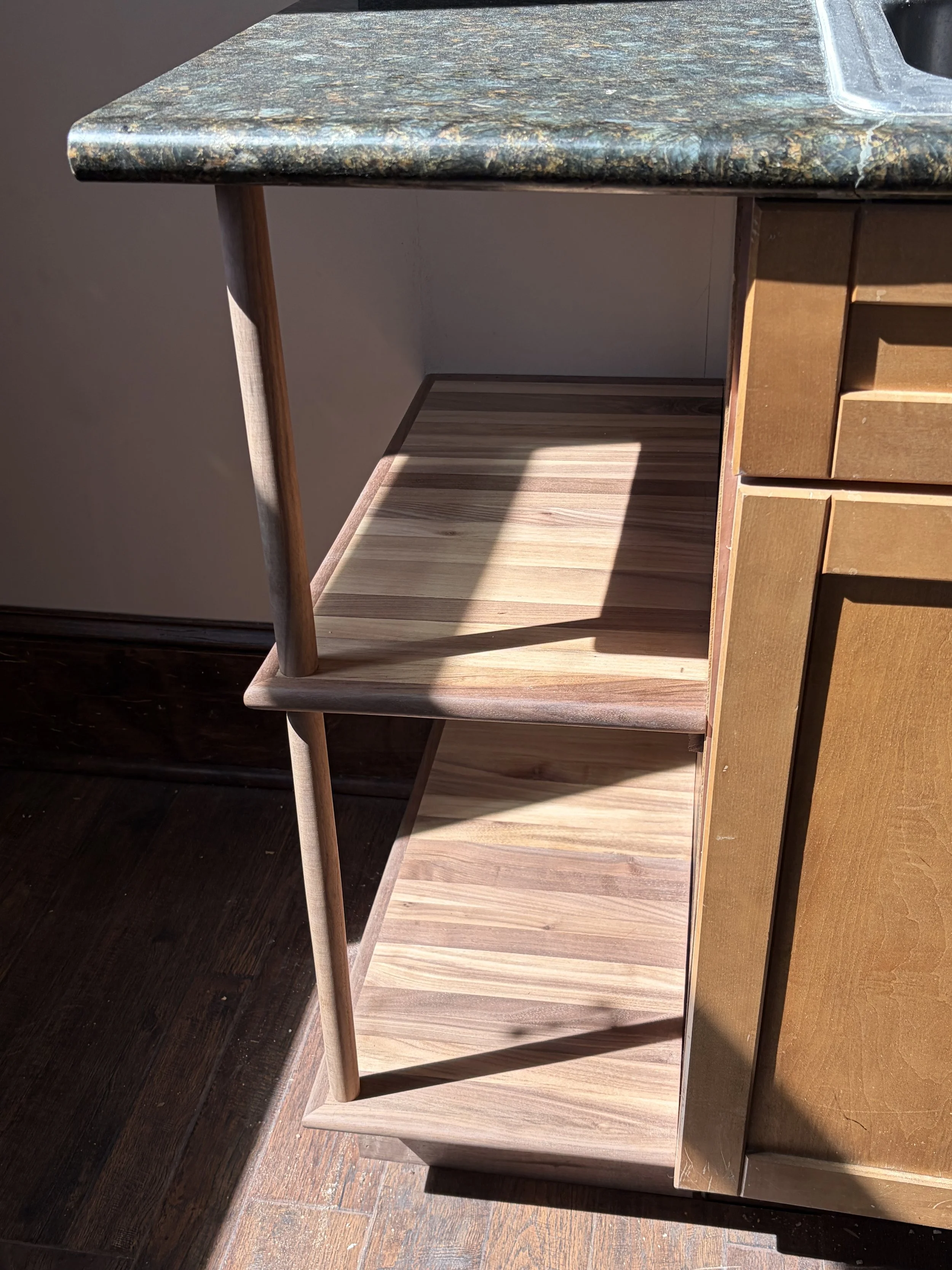 Custom kitchen shelving.