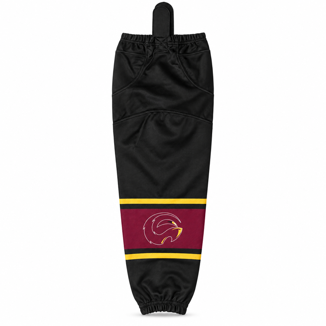 Black hockey sock sleeve with bird logo-6.png