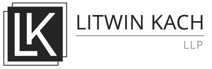 Logo for Litwin Kach LLP featuring stylized initials LK in black and white.