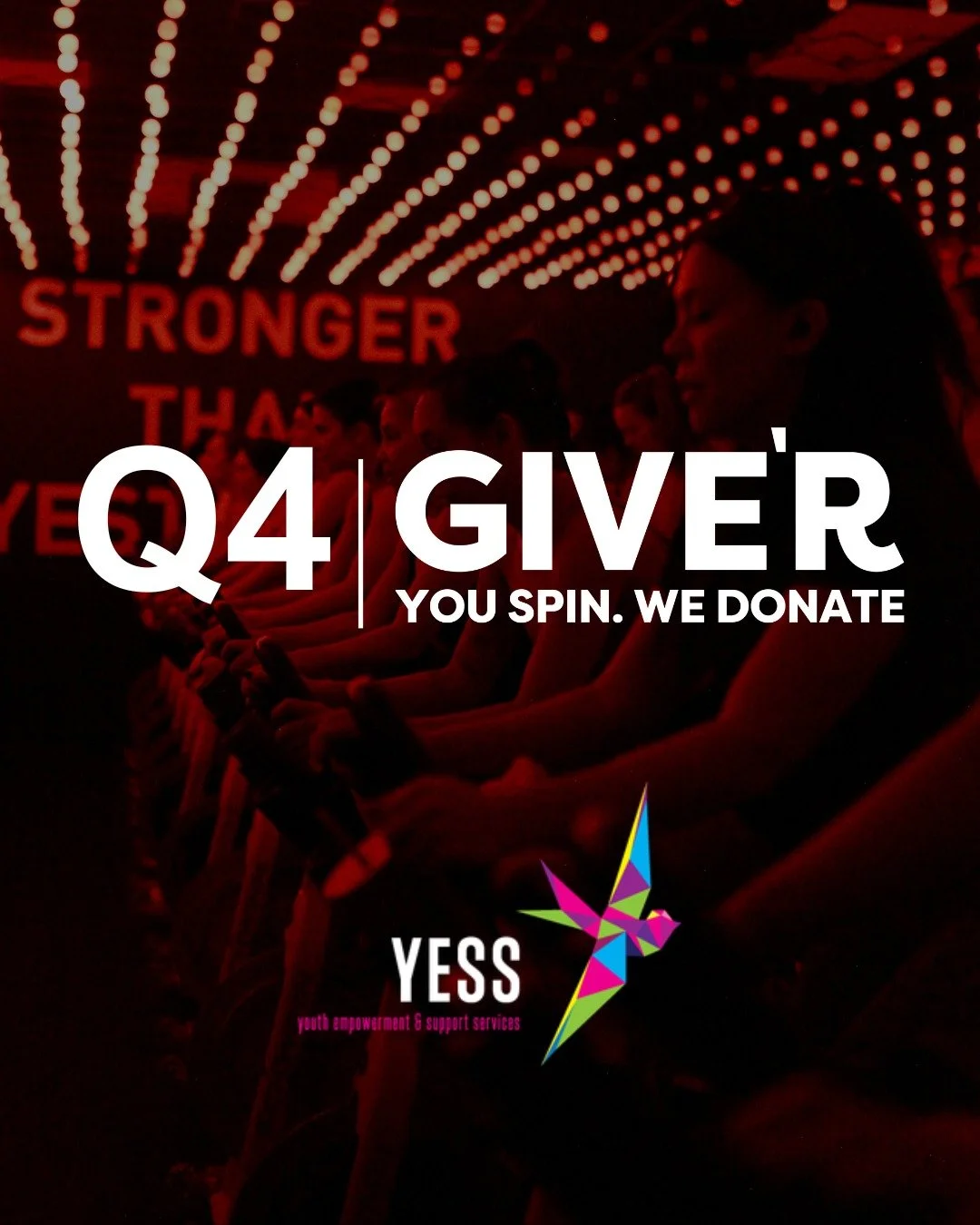 🧡 2025 Q4 GIVE'R CHARITY: @yessorg 💬

Start spinning for our GIVE'R charity every Friday for half off spin with all proceeds going to YESS.

Purchase a $6 GIVE'R class pass on our app and book the class:
🚲 Jasper Ave - 6:00PM with Ryan Hamilton

-