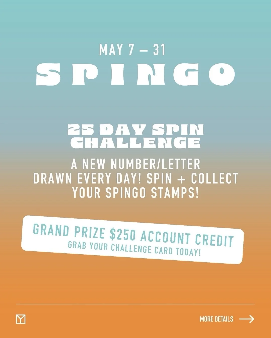 🟠🚲 SPINGO TIME 🚲🟠 From May 7-31
⠀⠀⠀⠀⠀⠀⠀⠀⠀
𝗖𝗛𝗔𝗟𝗟𝗘𝗡𝗚𝗘 𝗥𝗨𝗟𝗘𝗦:
✨ Grab a challenge card in-studio + ride in a class (you must ride in order to get a sticker)
⠀⠀⠀⠀⠀⠀⠀⠀⠀
🟡 Every day, a new draw (letter/number) will be announce on our Inst