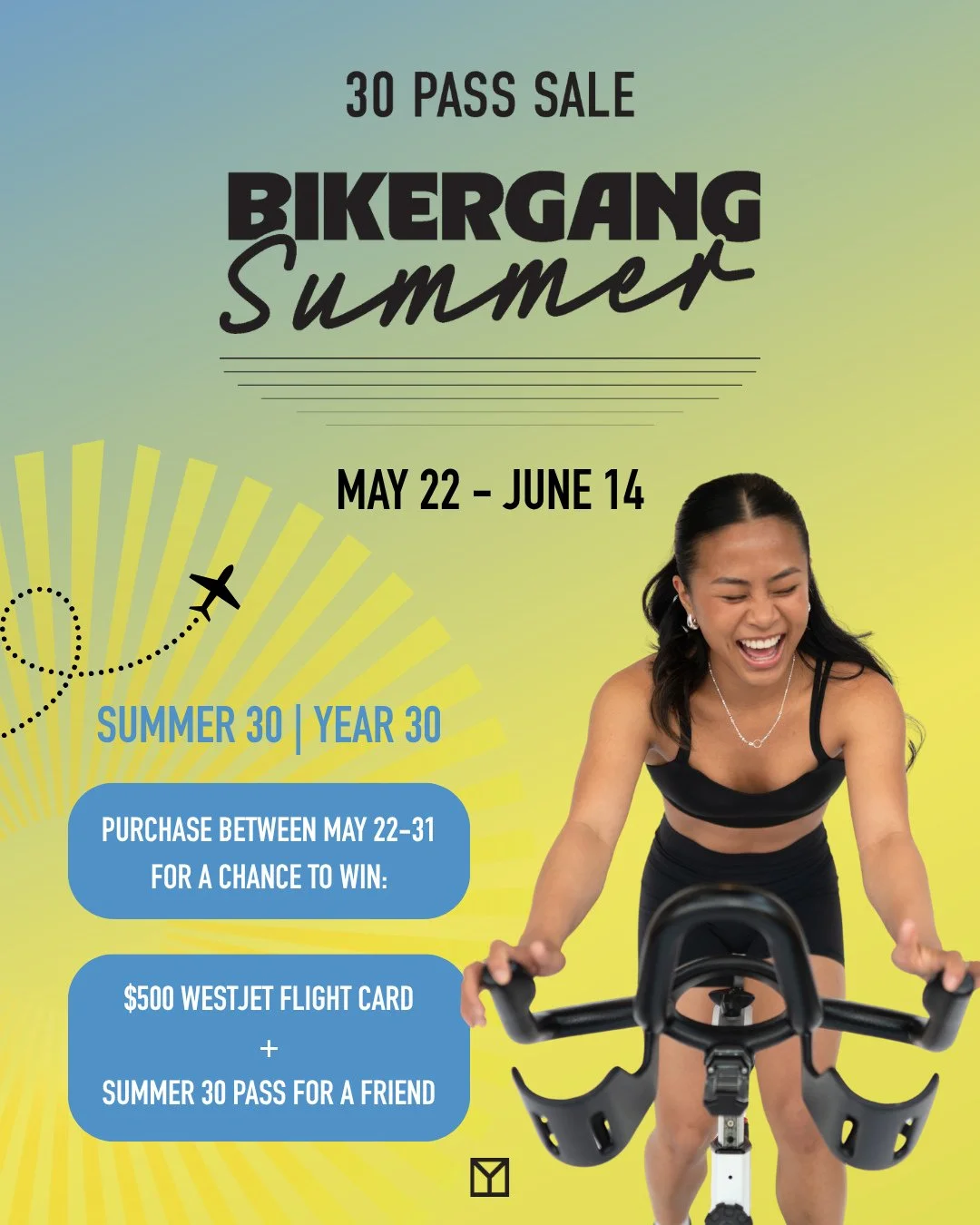 Put your sunnies on 😎 Bikergang Summer 30 Pass is out ☀️⁠
⁠
Purchase one of these pass options between May 22 - June 14 for a chance to win a $500 WestJet Flight Card ✈️ + Summer 30 Pass for a friend!⁠
⁠
💛🏖️ SUMMER 30 PASS 🏖️💛 - $540 - $18.00/cl