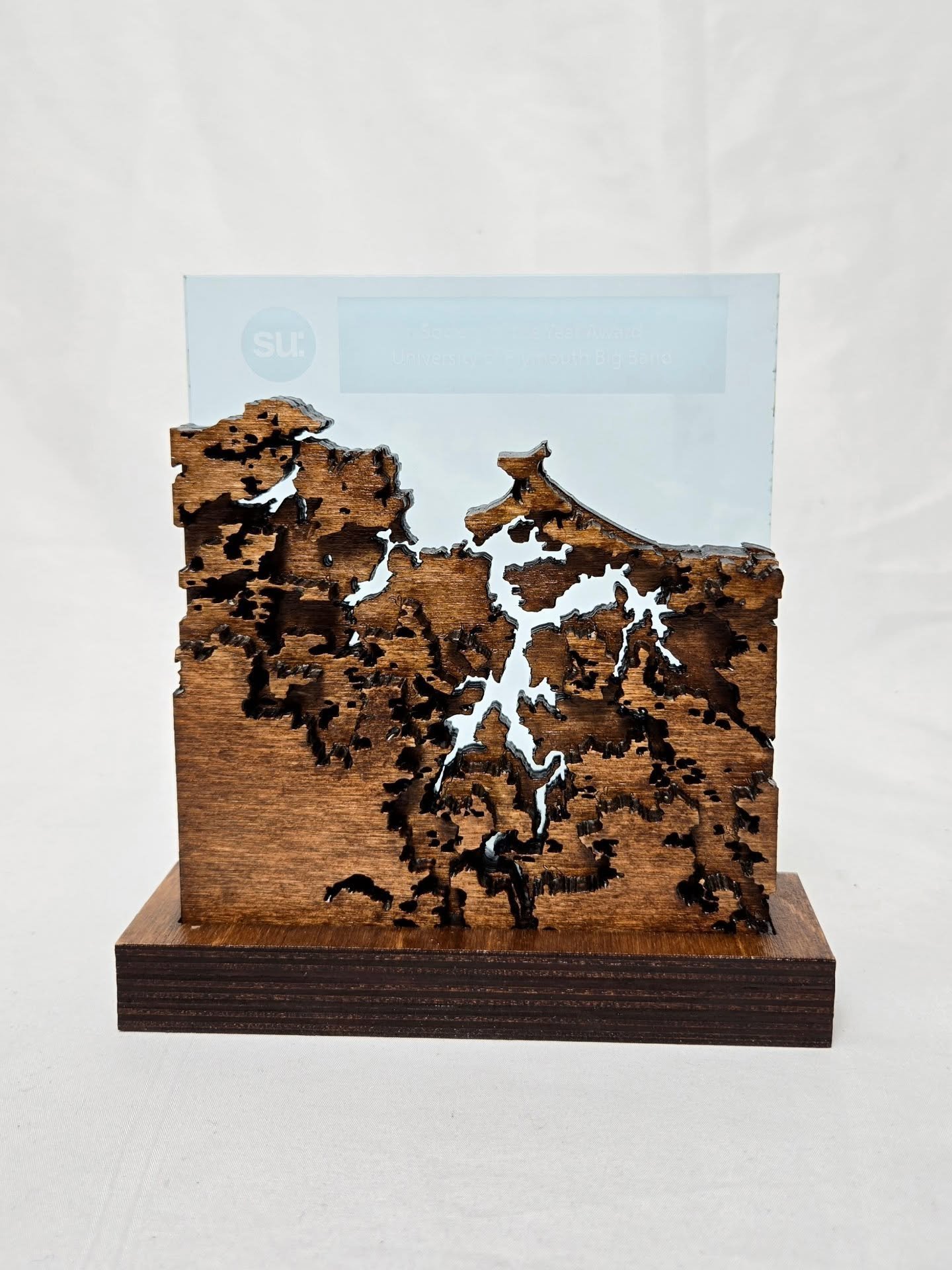 Celebrating student achievement and community, this award is inspired by Plymouth's unique topography. Built up using plywood layers, this piece honours success whilst reflecting on the landscape of the community it represents

Crafted through collab