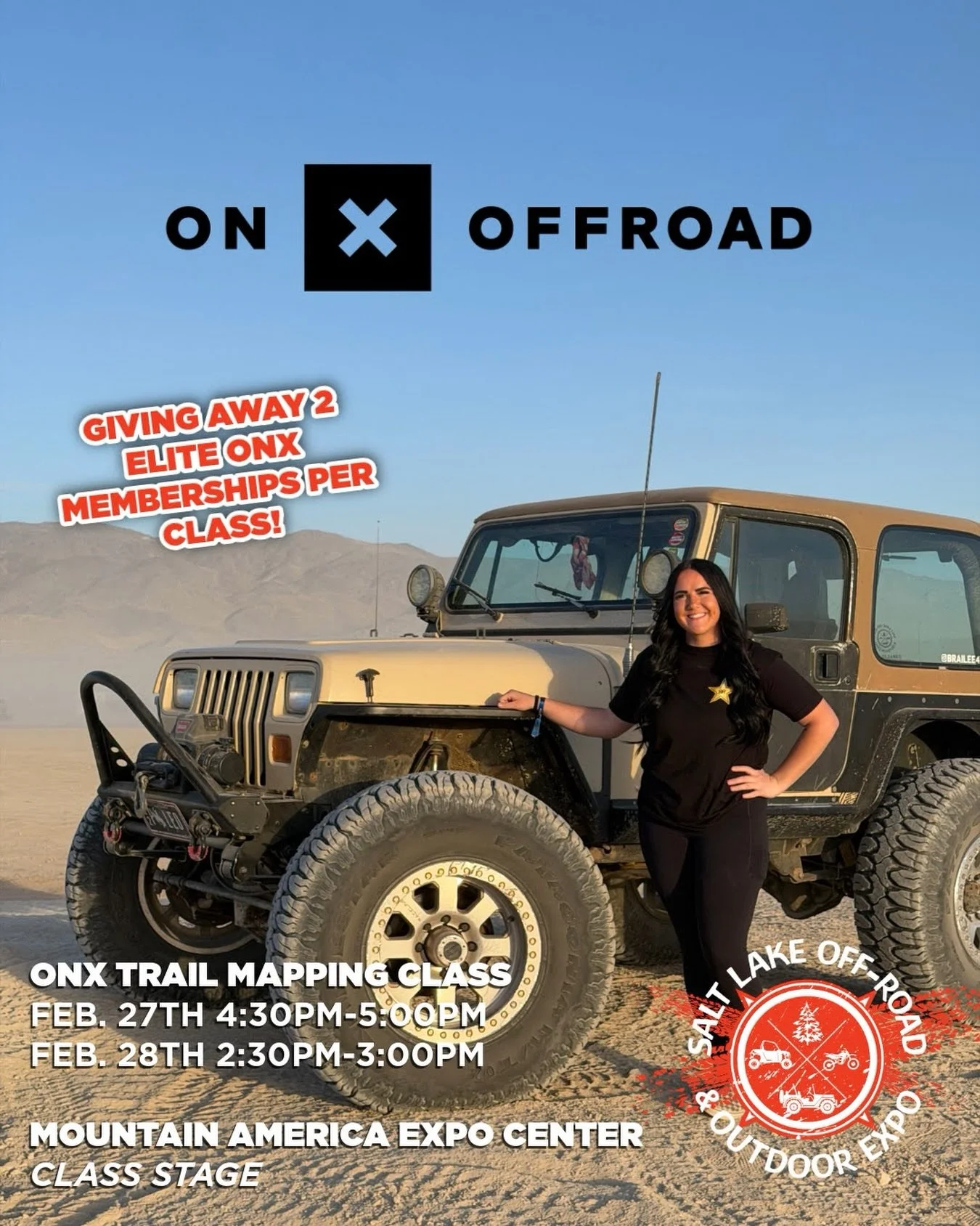 It&rsquo;s that time of year again! 🎉
I&rsquo;ll be giving TWO mapping with onX presentations at the @saltlakeoffroadoutdoorexpo! 

And not only will you learn some new tips &amp; tricks, I&rsquo;ll be giving away FOUR total @onxoffroad One Year Eli