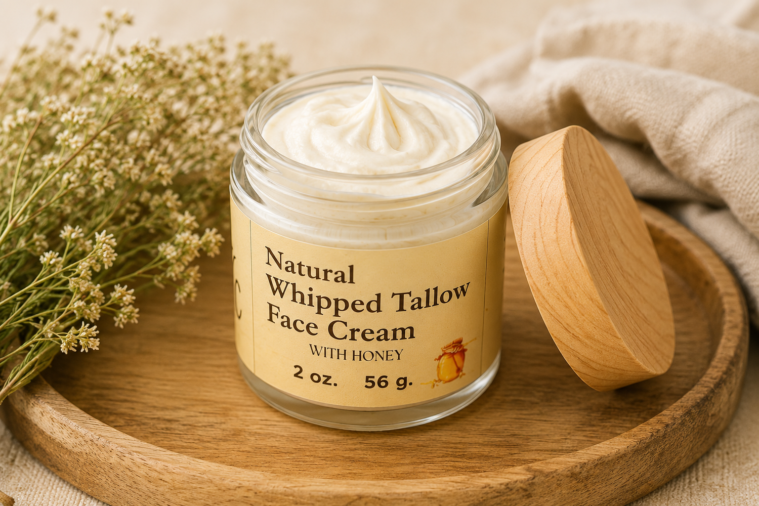 Natural Whipped Grass-Fed Tallow Face Cream - with Honey