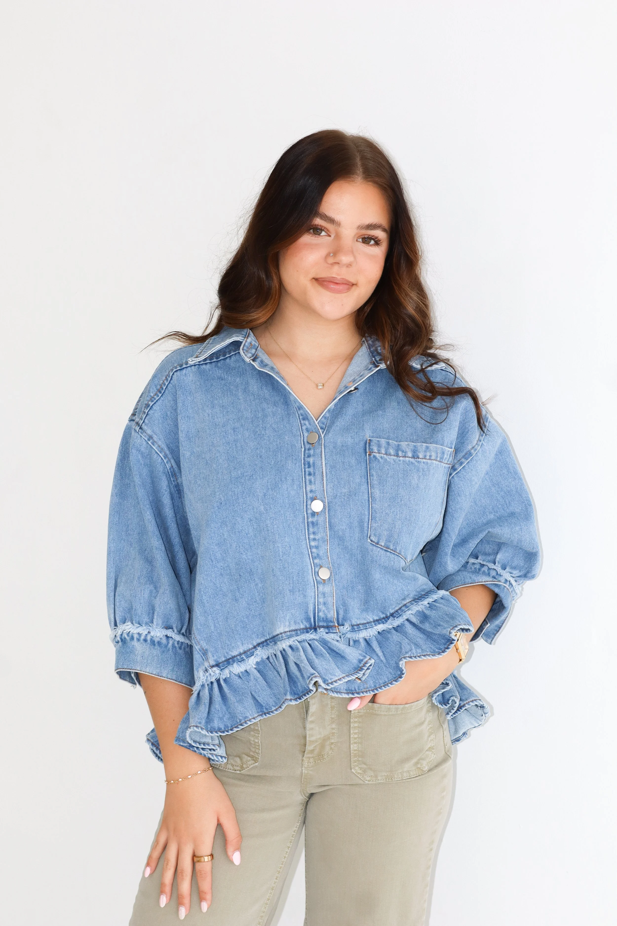 Denim Ruffle Hemline Top