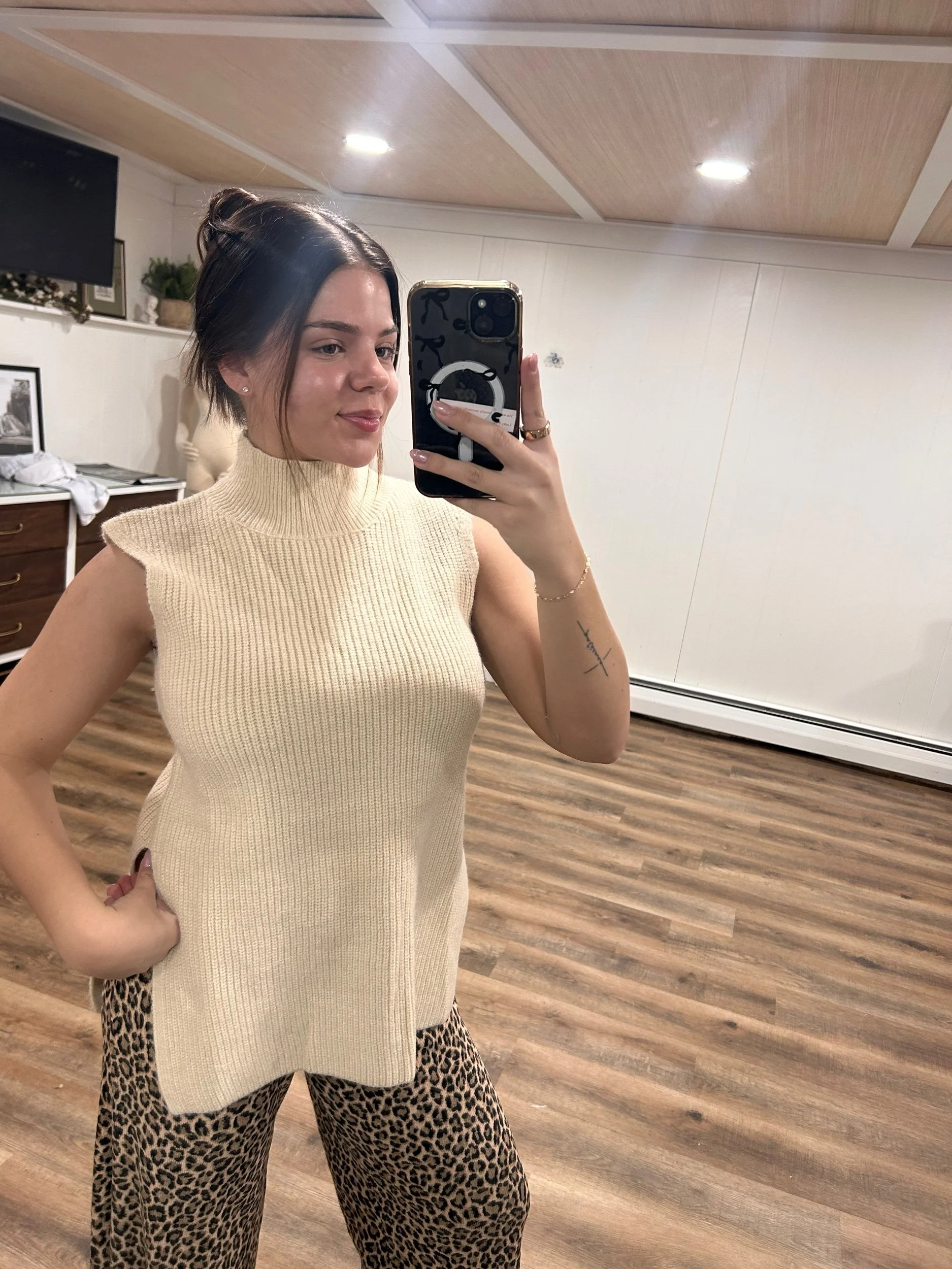 High Neck Sleeveless Sweater Top