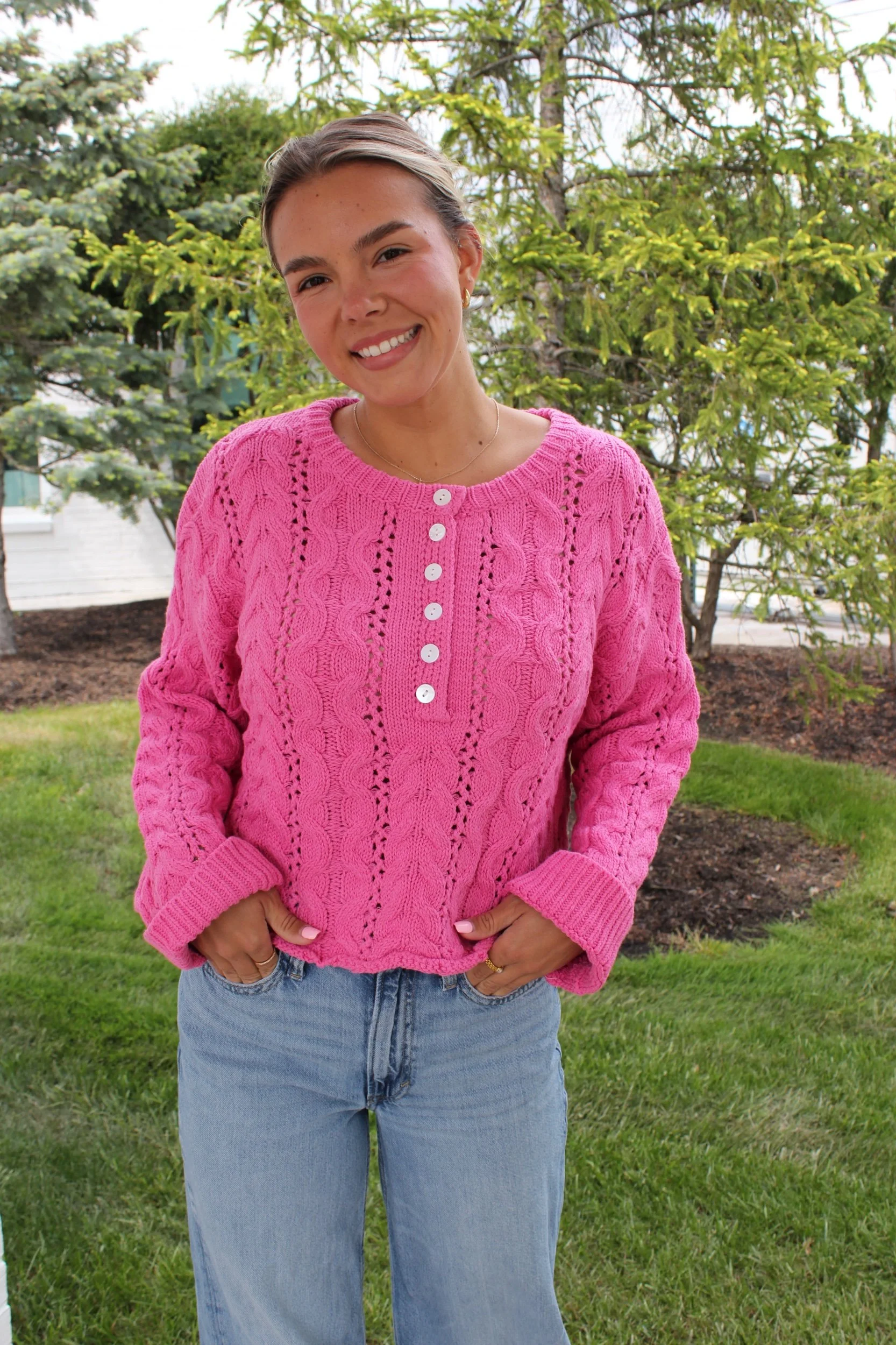 Pink Cable Knit Sweater