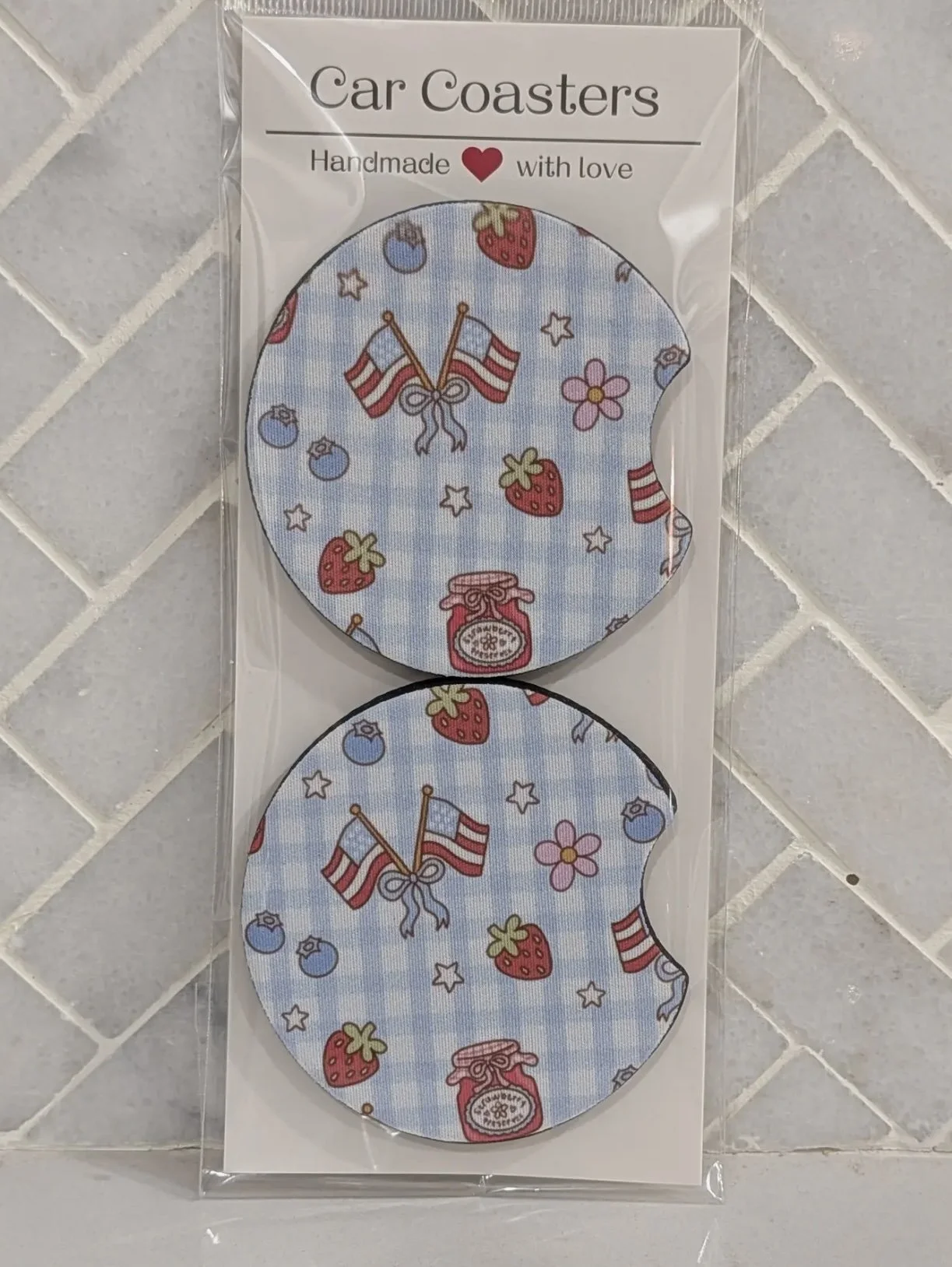 Plaid Patriotic Summer Car Coasters