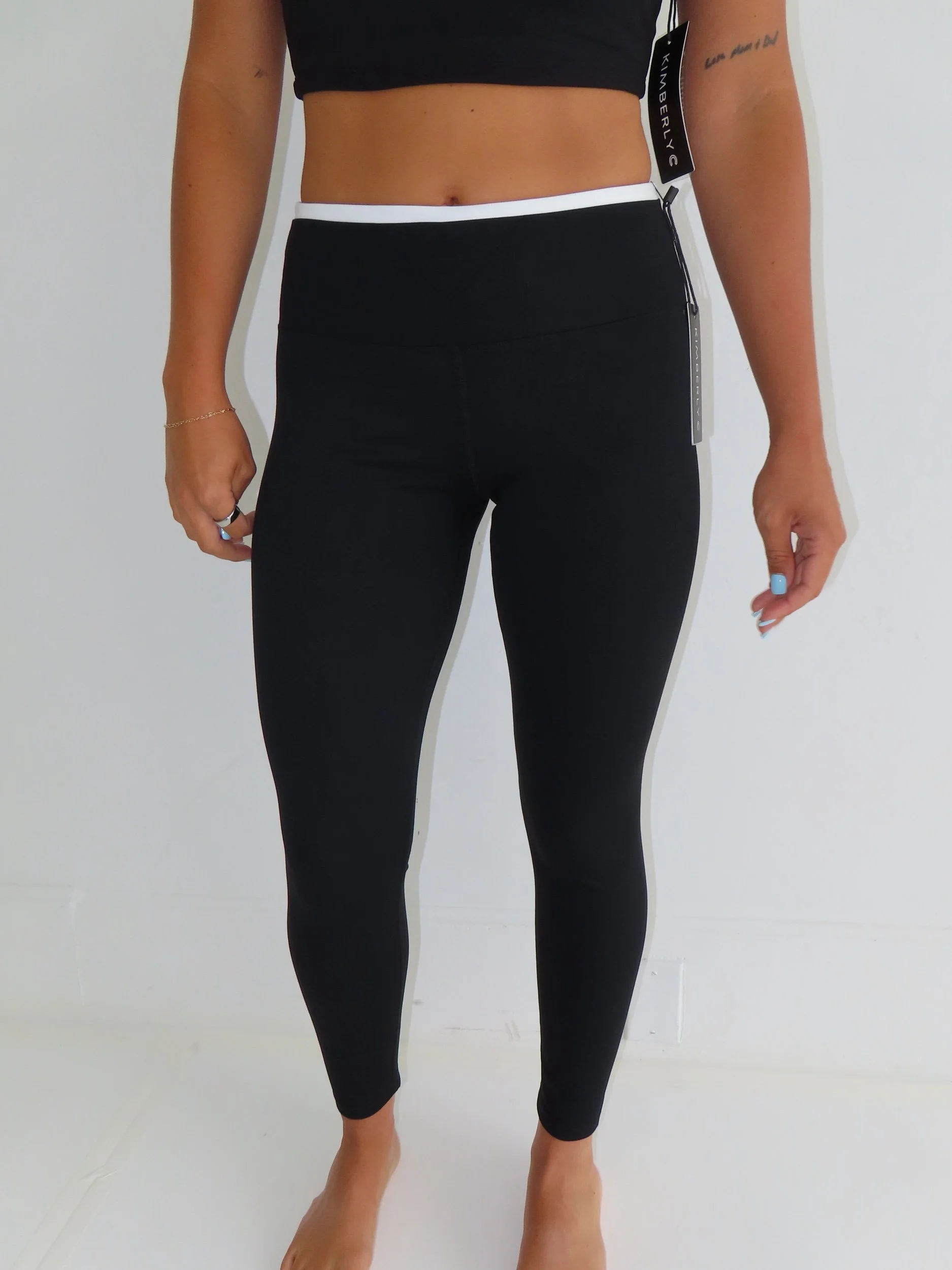 Black White Lined Workout Leggings