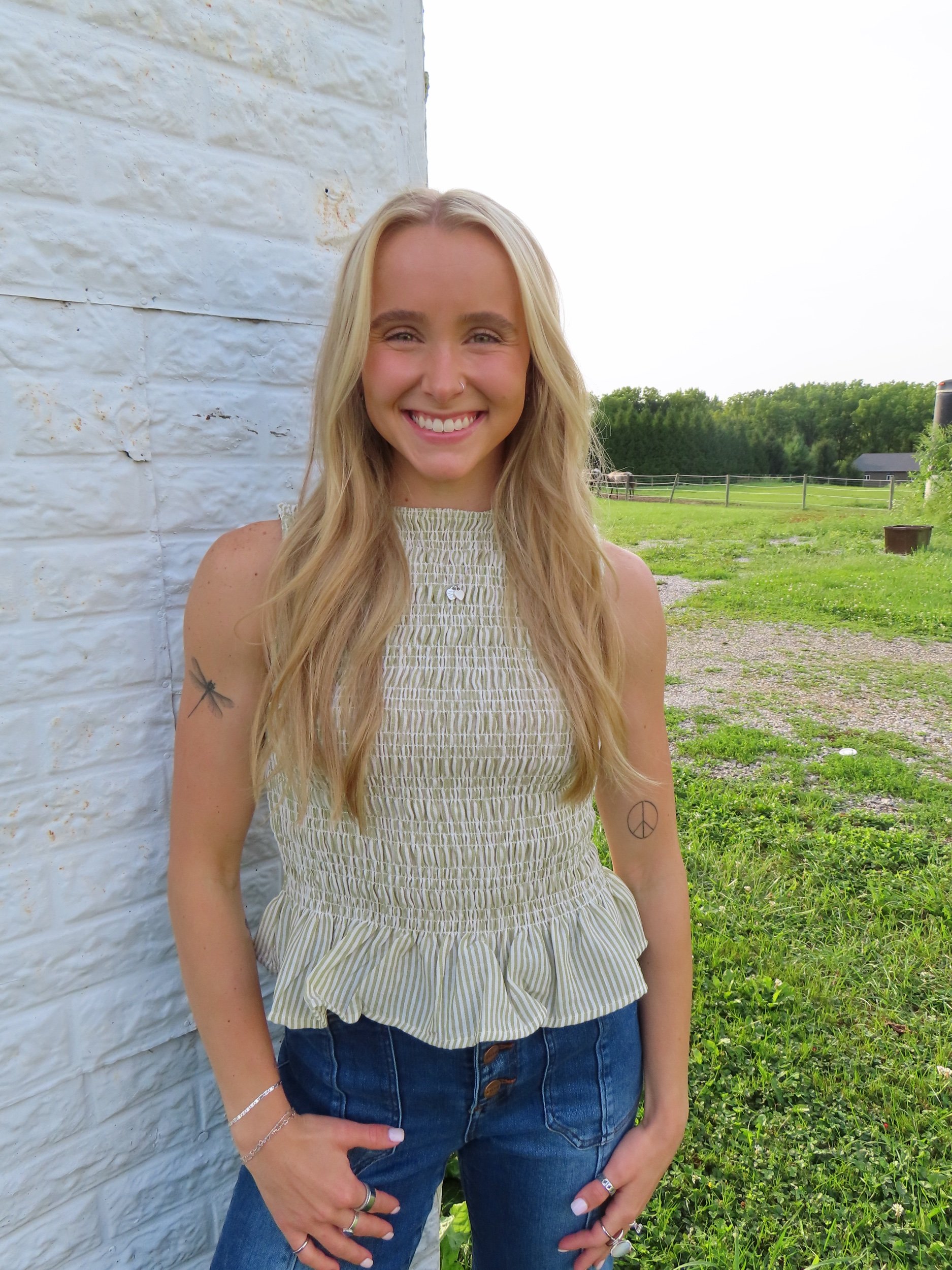 Green High Neck Ruffled Top
