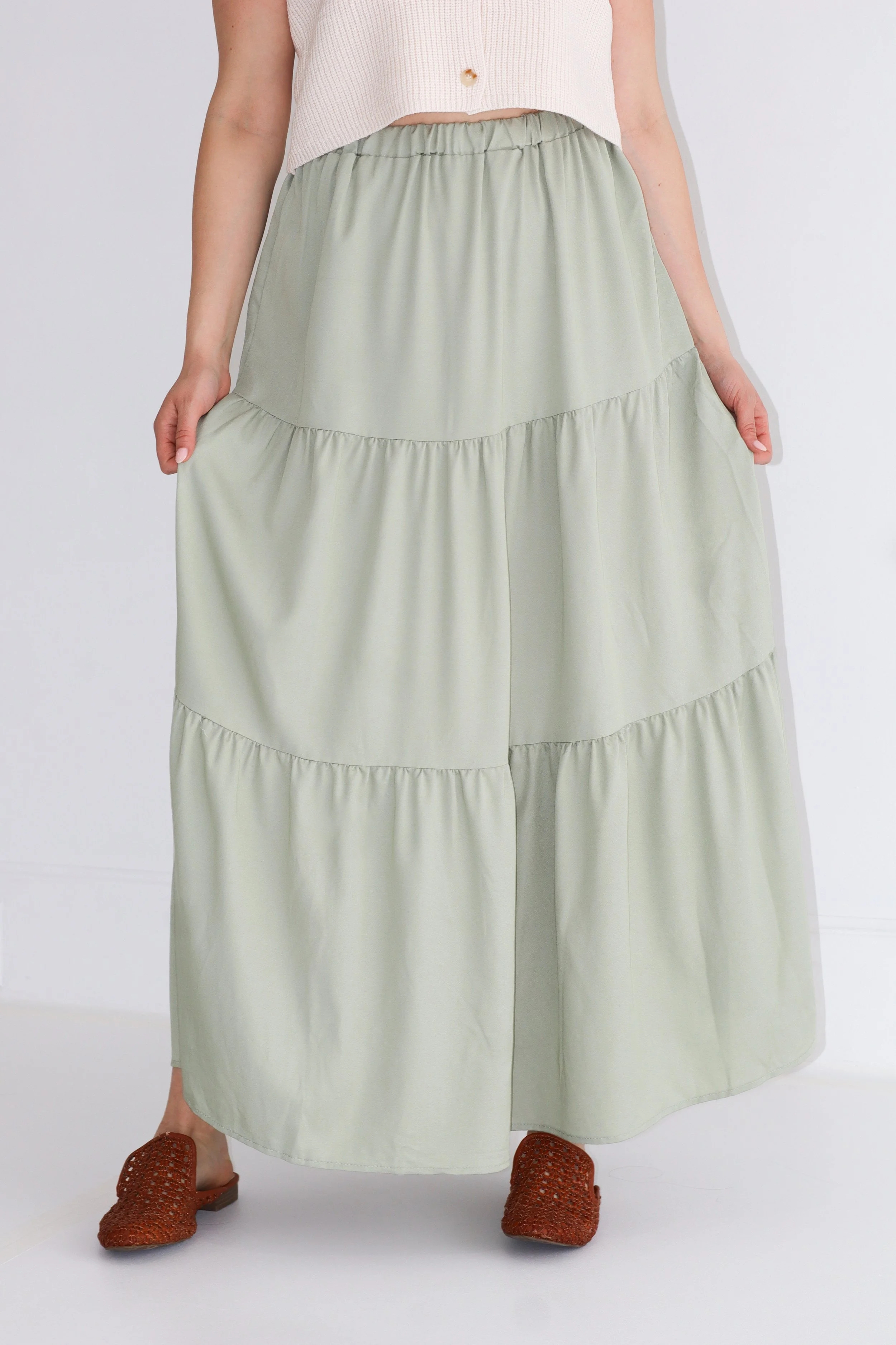 Elastic Waist 3-Tier Skirt