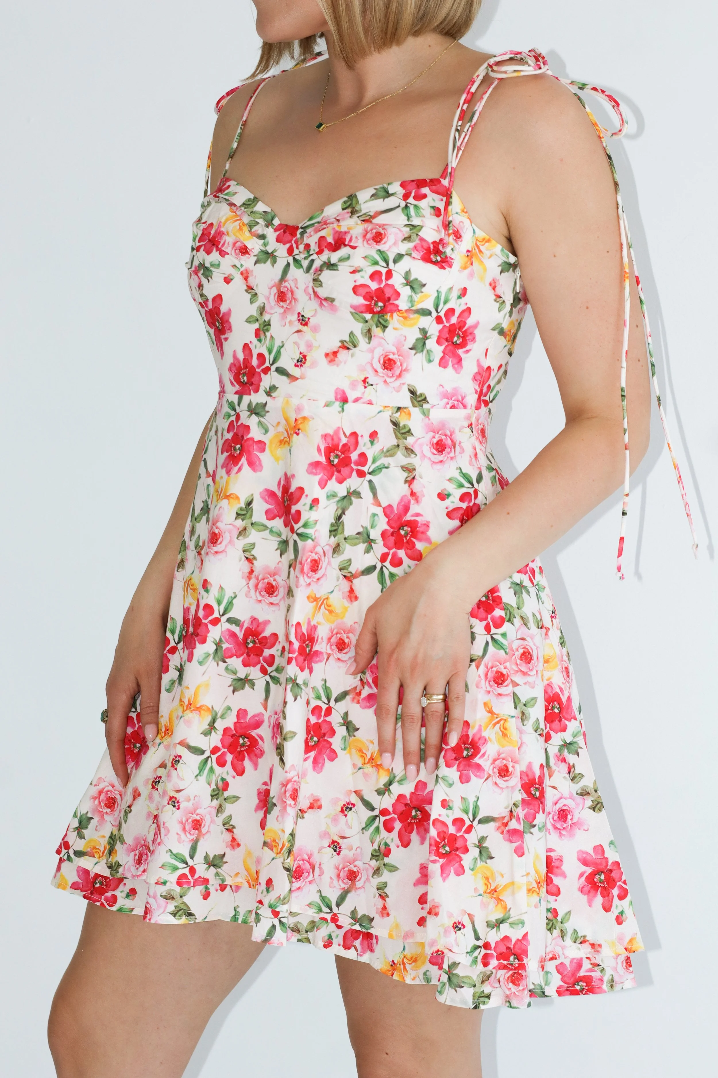 Floral Drawstring Bust Mini Dress