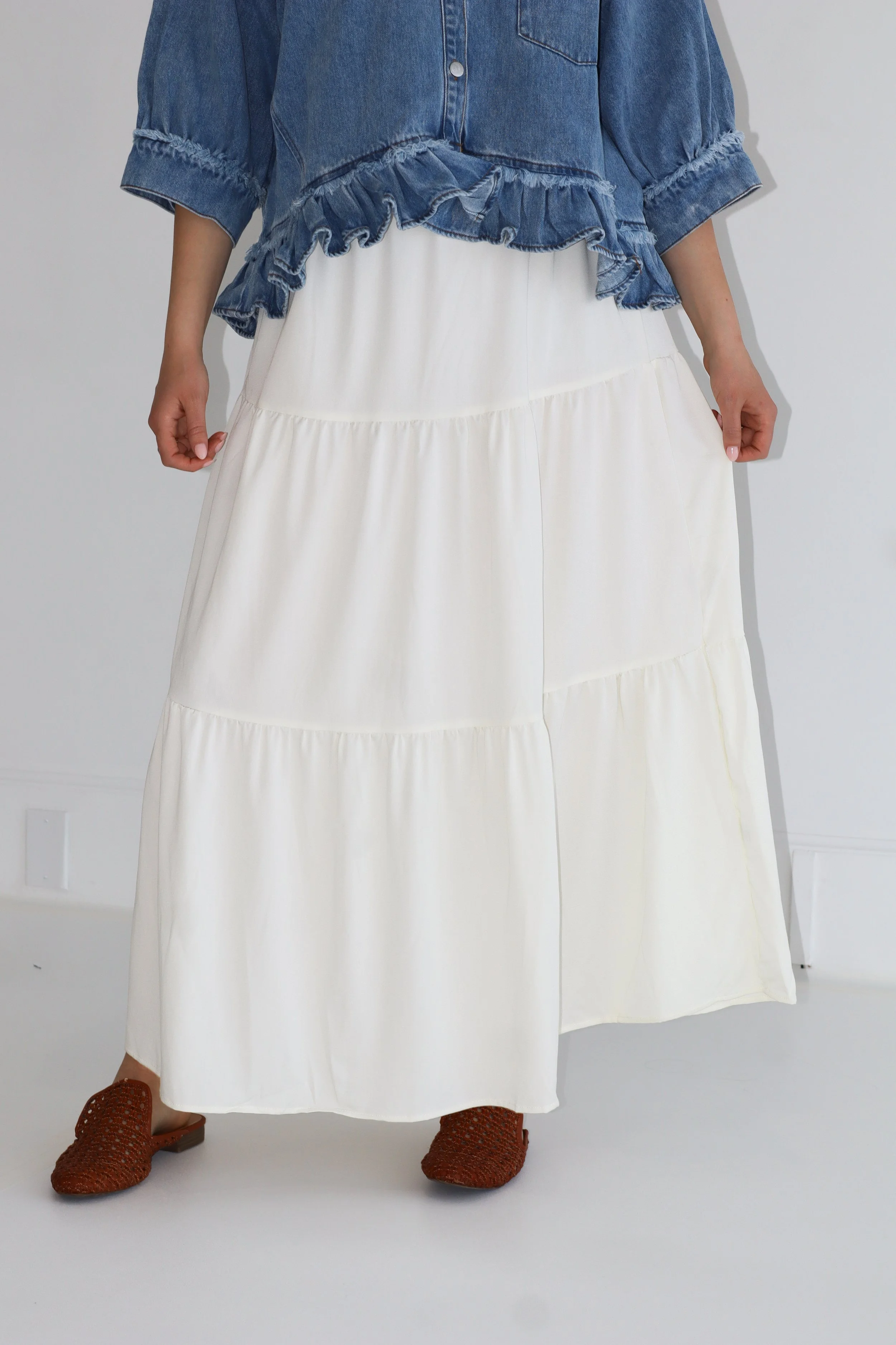 Elastic Waist 3-Tier Skirt