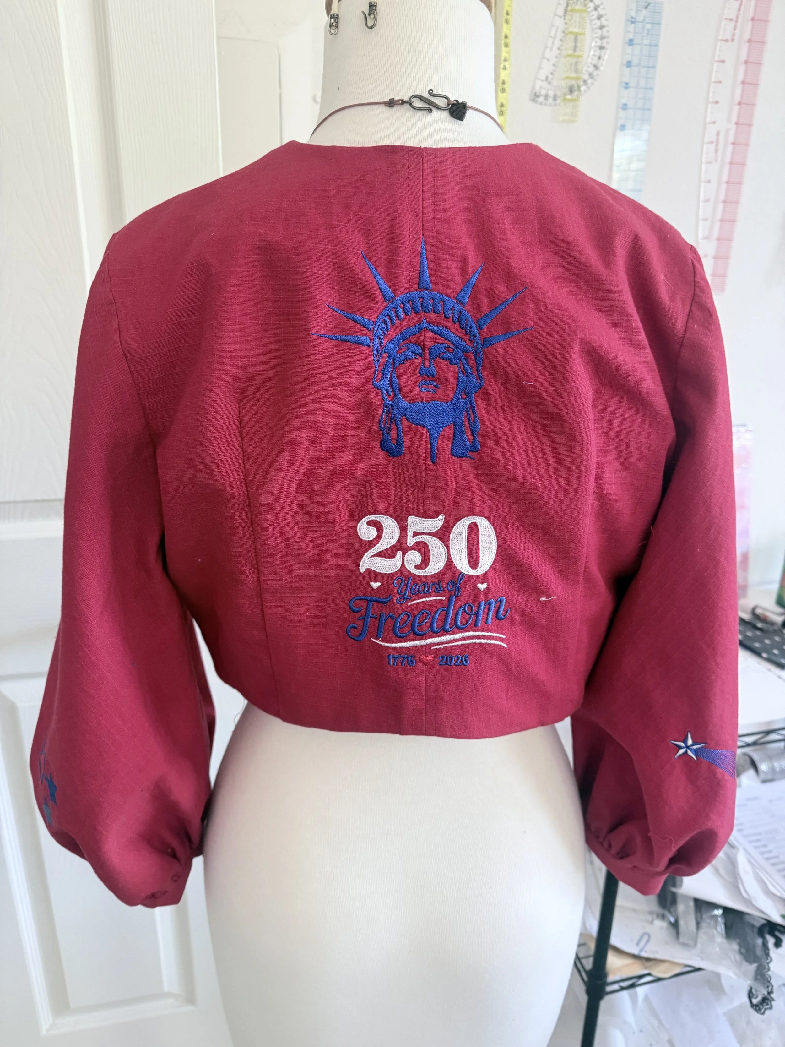 embroidery detail on vintage inspired bolero jacket