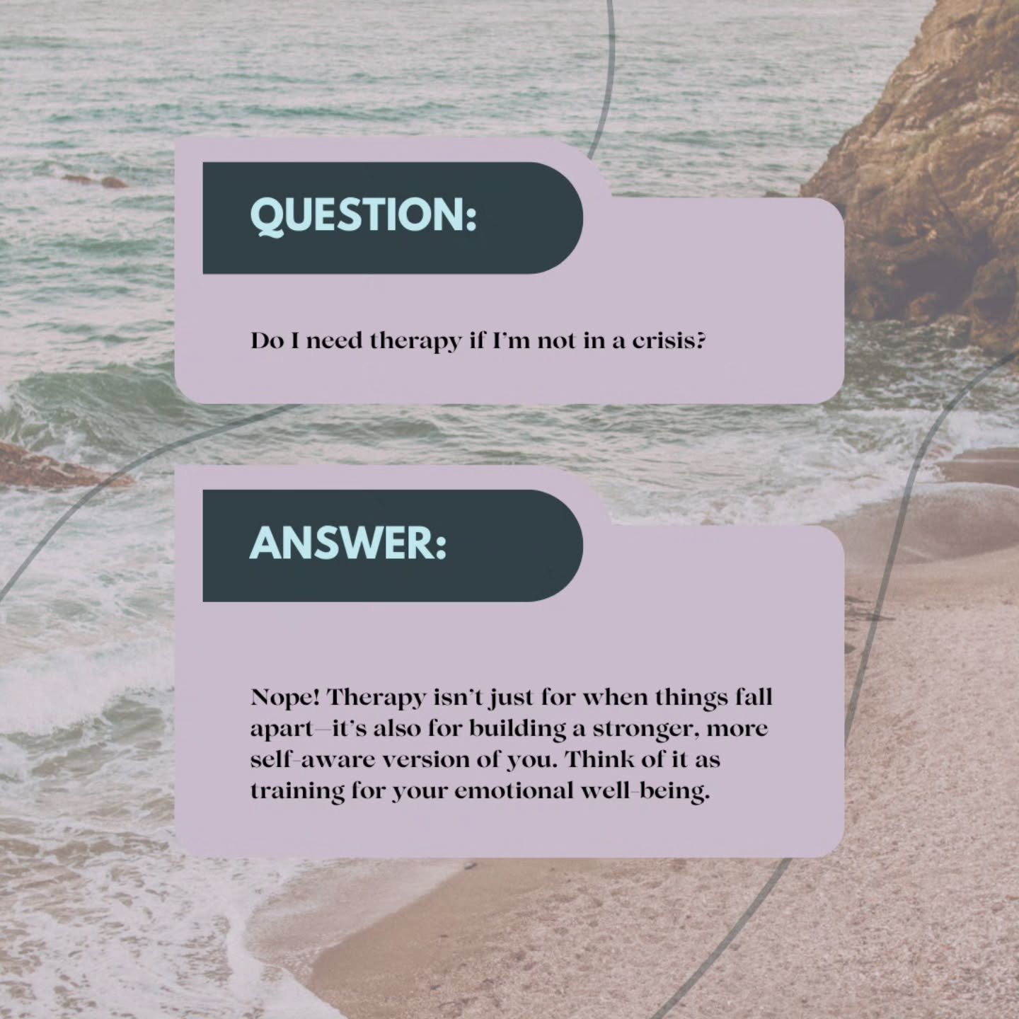 This is one of the most common questions we hear&mdash;and the answer is a big, compassionate no.

Therapy isn't just for the hard times. It's also for growing, reflecting, and getting to know yourself better&mdash;before things feel overwhelming.
Th