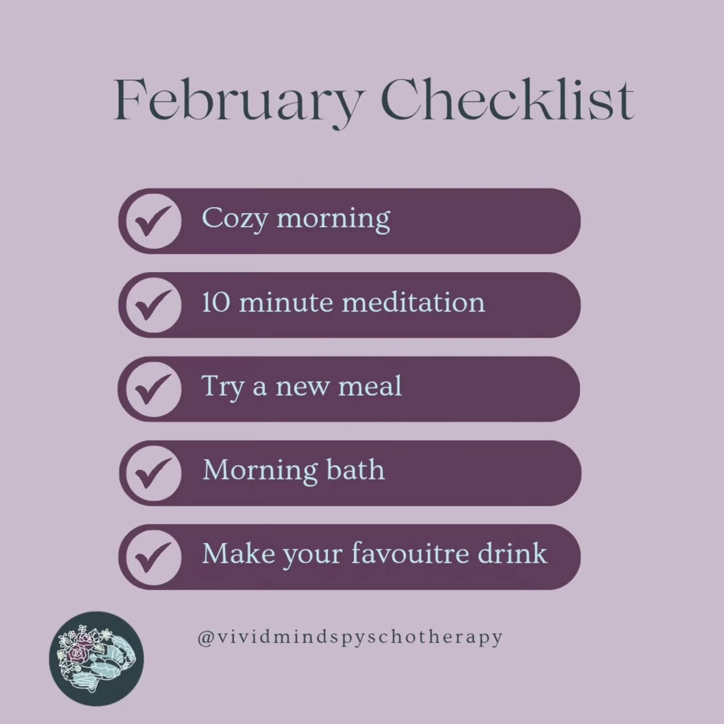 February doesn&rsquo;t need to be loud to be meaningful.
Sometimes growth looks like slowing down, trying something small, and letting yourself rest.

This month&rsquo;s gentle checklist:
☁️ Cozy morning
🧘&zwj;♀️ 10-minute meditation
🍽️ Try a new m