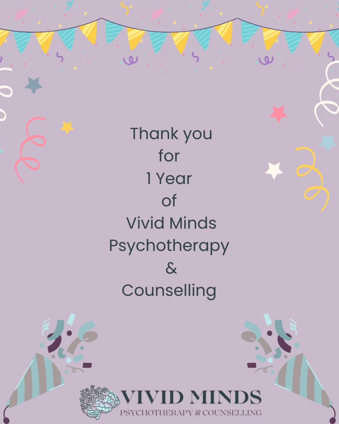✨ One year of Vivid Minds Psychotherapy &amp; Counselling! ✨

What a journey it&rsquo;s been &mdash; from the first client to now celebrating a full year of growth, learning, and connection. This year we&rsquo;ve:
🏢 Settled into our new office space