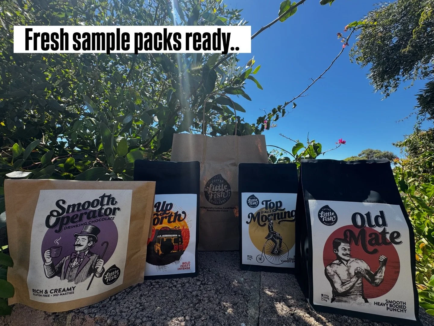 Are you a caf&eacute; or wholesaler keen to experience our coffee? Send us a DM and we&rsquo;ll happily organise a sample set (as pictured) ASAP. No pressure, no contracts, no sales talk &mdash; we let the flavour of our blend range and GF choc do th