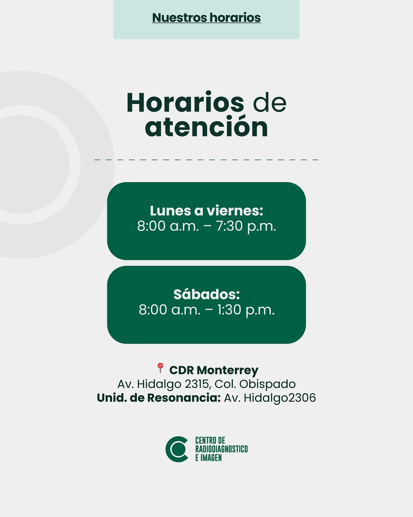 Te esperamos en CDR de lunes a s&aacute;bado. 

👉🏼81 1734 2030 / 81 8333 4185 📍Hidalgo 2315 Col. Obispado Mty, N.L