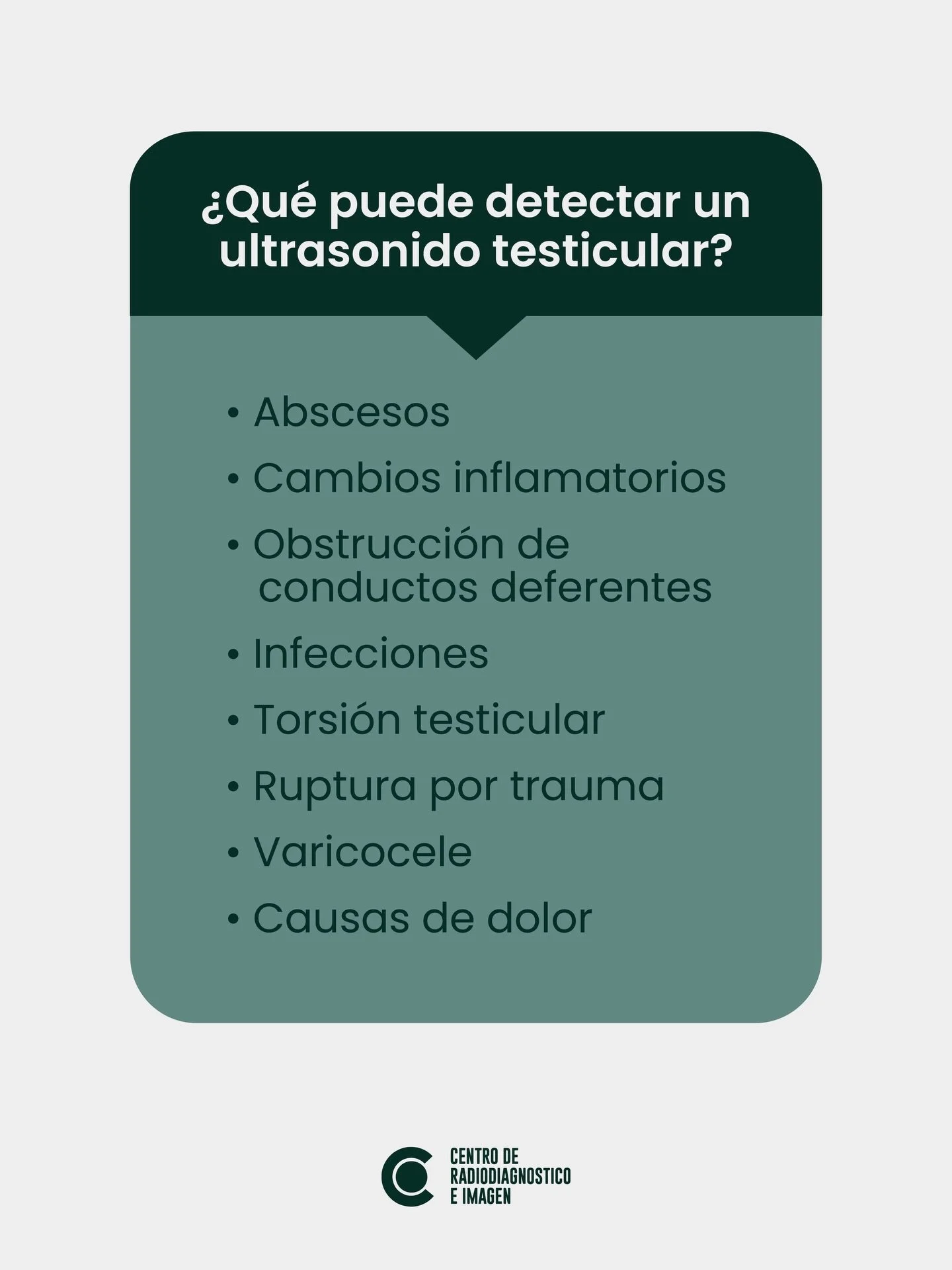Ante dolor, inflamaci&oacute;n o cualquier molestia testicular, no lo dejes pasar.

El ultrasonido es un estudio r&aacute;pido y seguro que permite identificar la causa y actuar a tiempo.

Un diagn&oacute;stico oportuno puede prevenir complicaciones.
