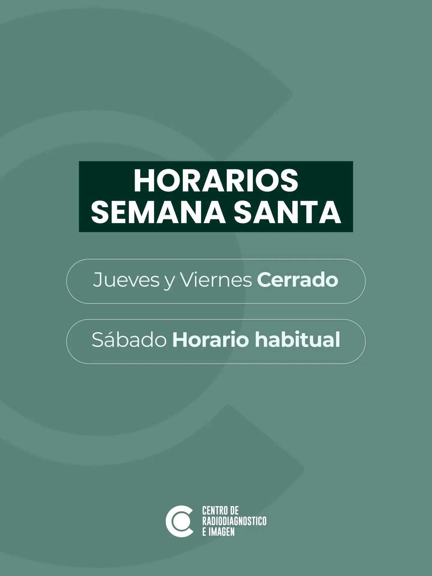 HORARIOS SEMANA SANTA‼️

Jueves y Viernes Cerrado

Los esperamos el S&aacute;bado con horario habitual