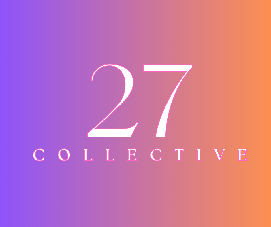 Gradient background with large white number 27 and the word "Collective" in pink beneath.