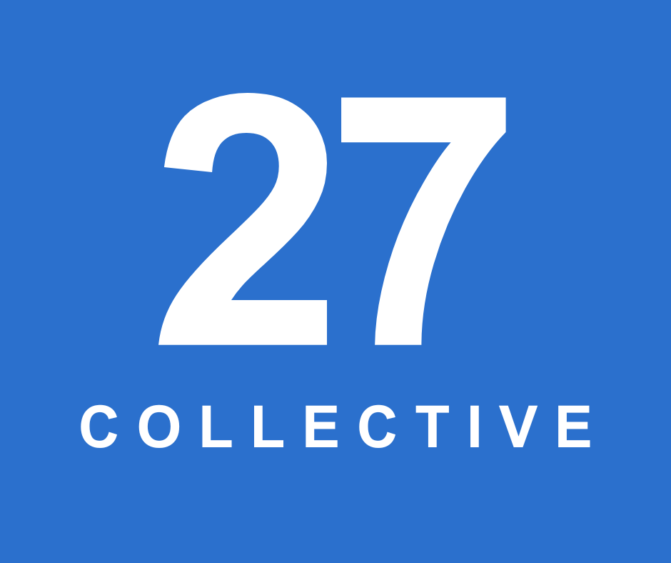 Blue background with large white number 27 and the word 'COLLECTIVE' underneath in white capital letters.