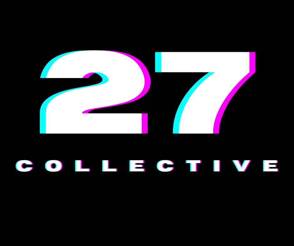 Logo with the number 27 in large, stylized white font with cyan and magenta accents, and the word 'COLLECTIVE' in smaller white capital letters underneath, on a black background.