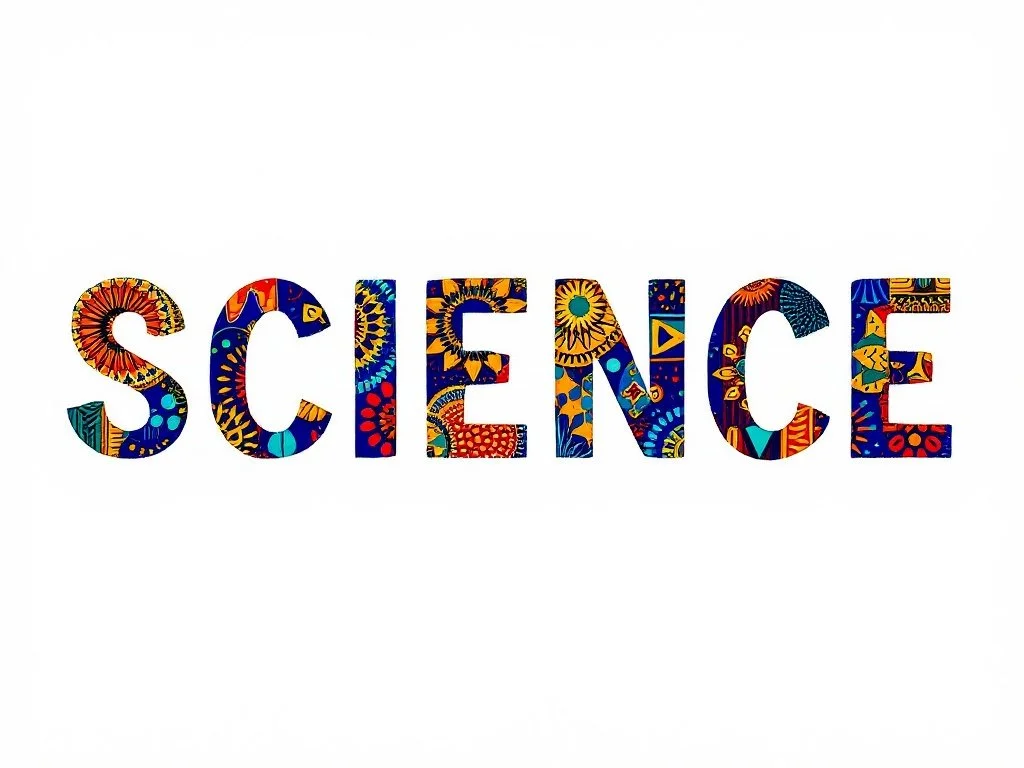 The word "SCIENCE" with colorful, abstract patterns inside the letters on a white background.