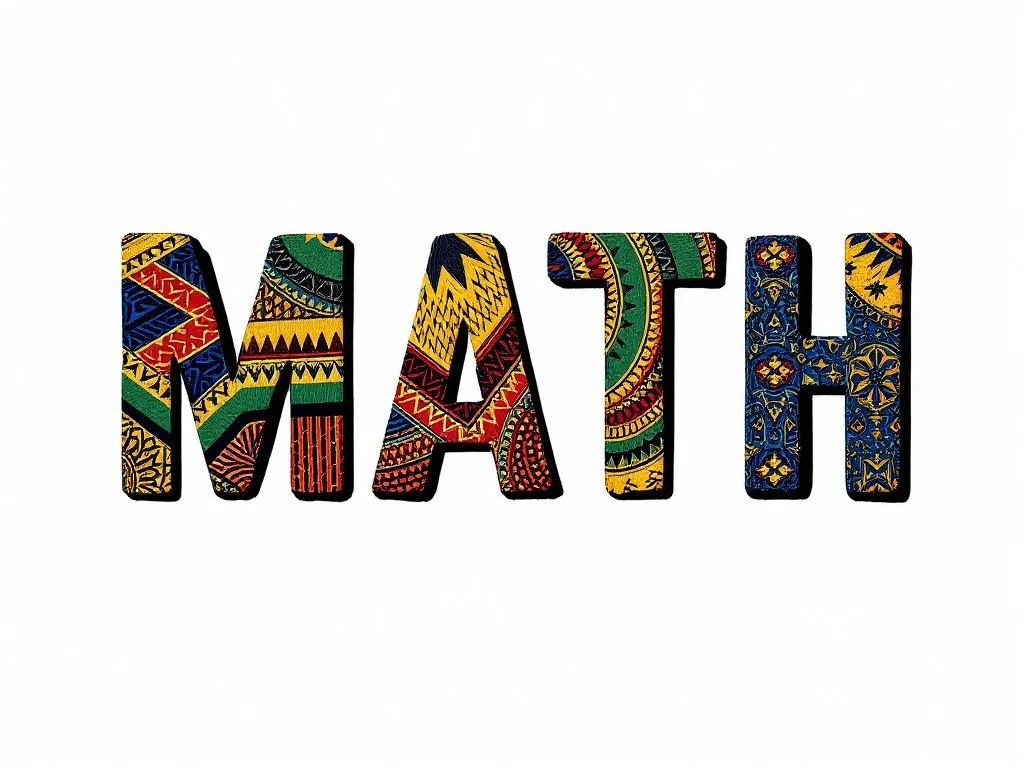 The word 'MATH' in bold, colorful tribal patterns on each letter.