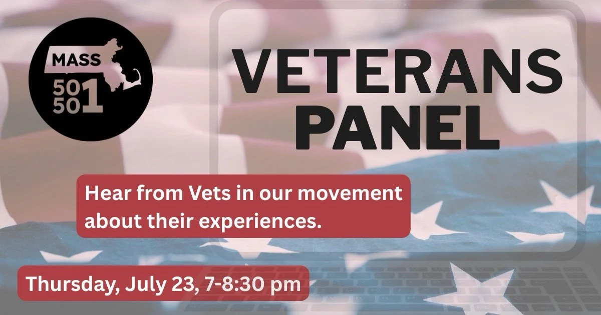 Veterans Panel: Hear from vets in our movement about their experiences. Thursday July 23, 7-8:30 PM