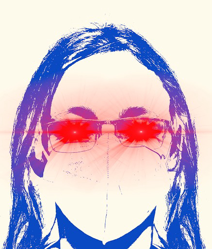 An artistic picture in the style of the Dark Brandon memes only of the author, with blazing laser Dark Brandon eyes, and in a PPE mask.