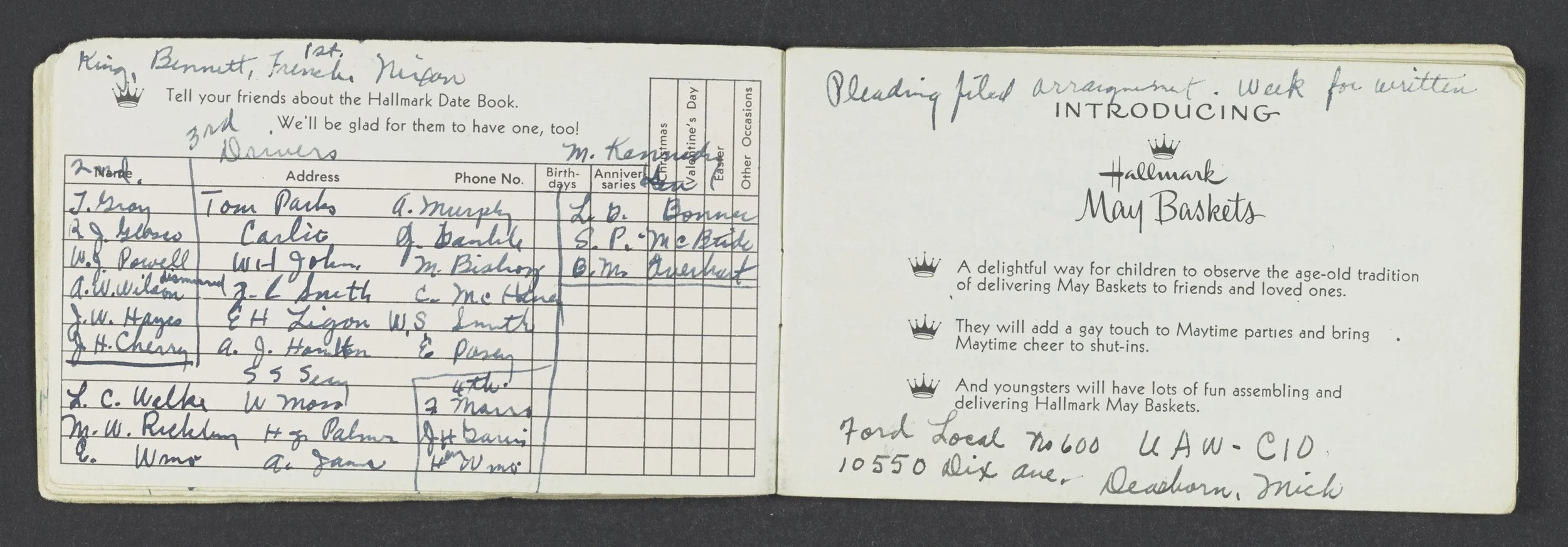 A notebook used by Rosa Parks to record the contact information for some of the carpool drivers for the Montgomery Bus Boycott.