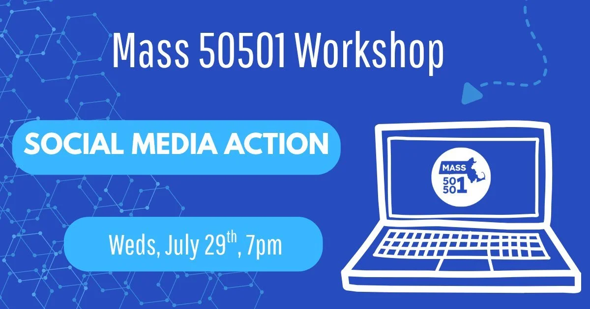 Massachusetts 50501 free online workshop about social media action.