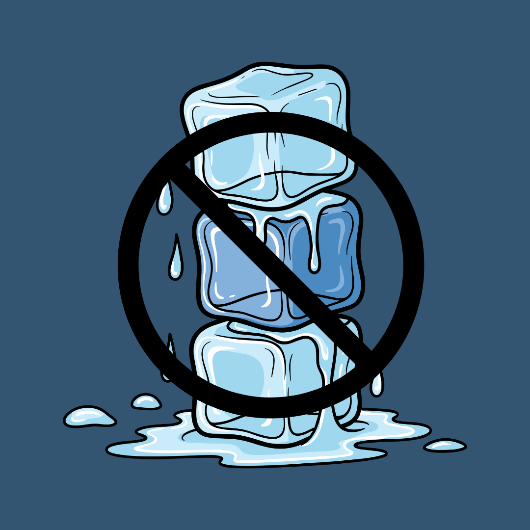 January Ice Out image with stack of ice cubes and no sign over top of it ma50501