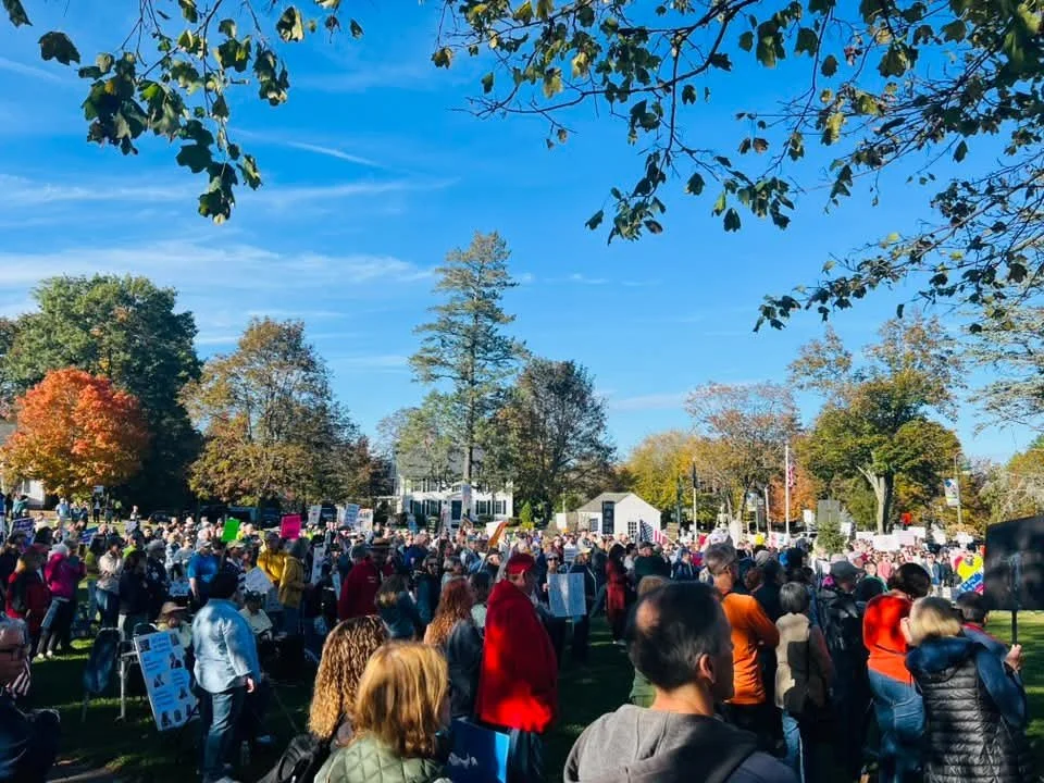 Protestors gathered in Chemsford on a fall day for No Kings II