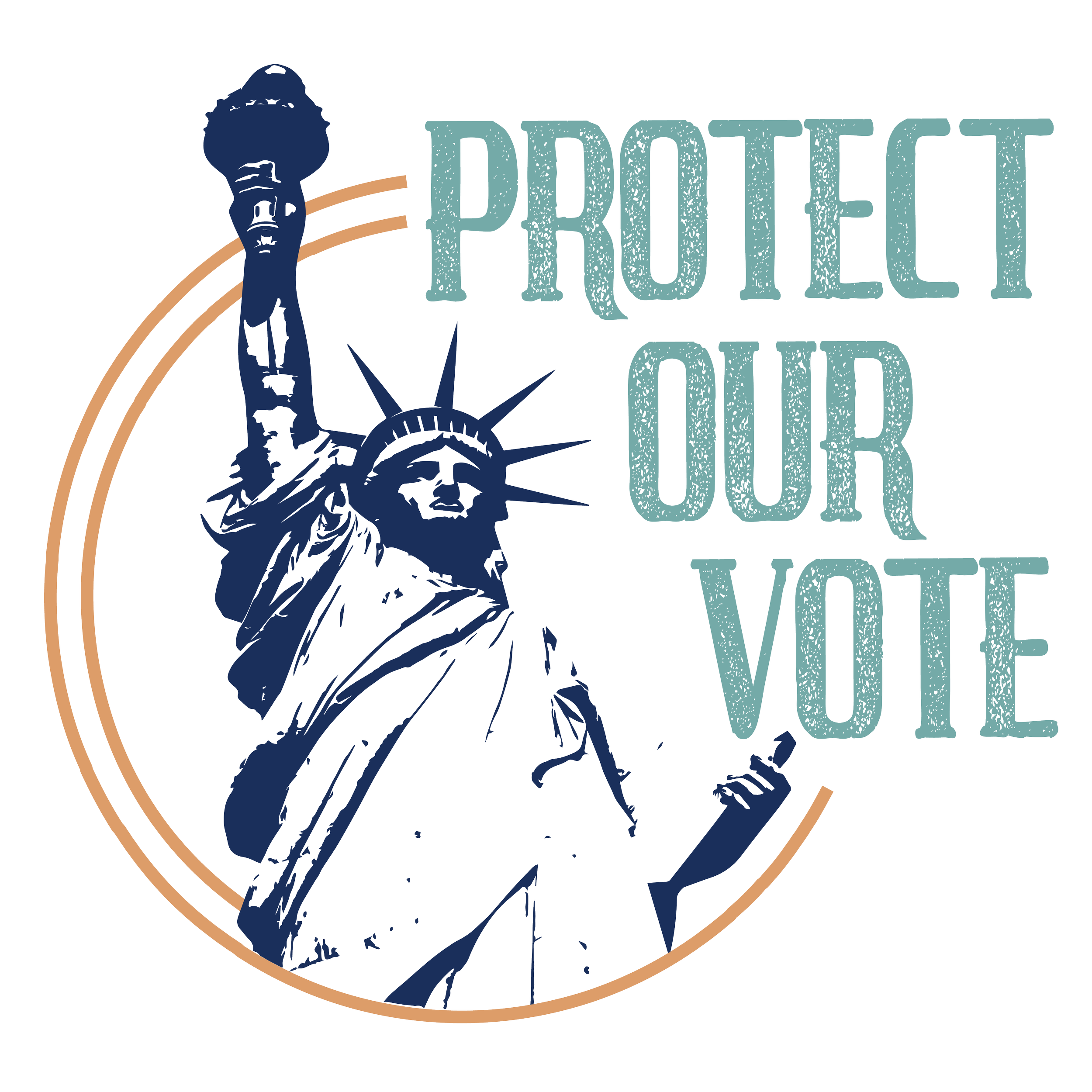 Mass 50501 Protect Our Vote campaign logo of a Statue of Liberty in a circle with text saying "PROTECT OUR VOTE".