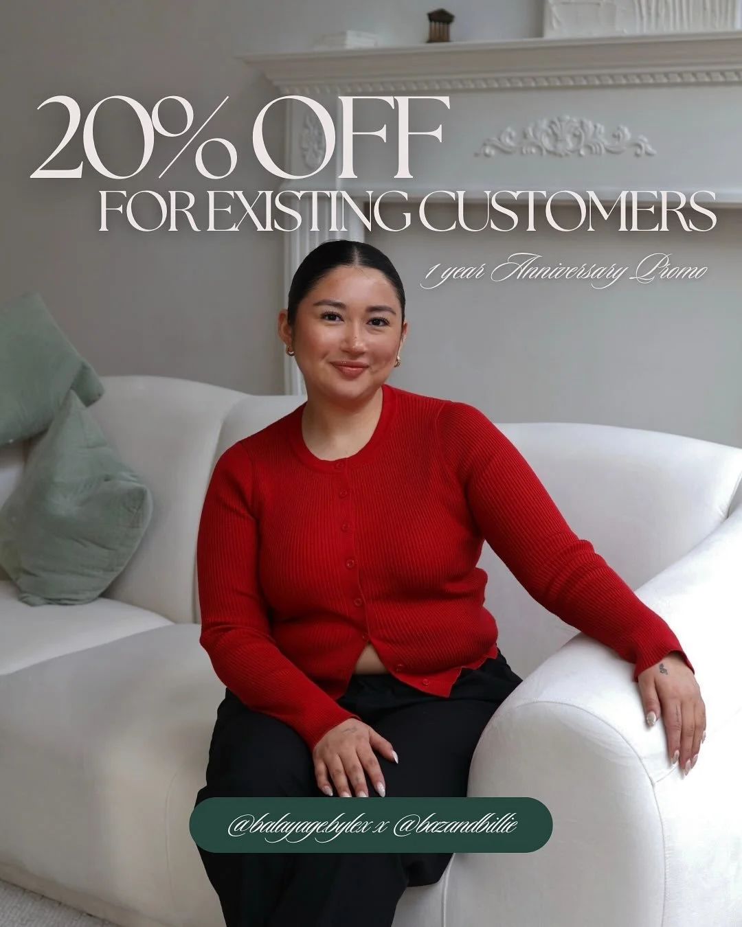 20% OFF for all existing clients of @balayage.bylex 

Starting this month, each stylist will be running specific promos as a way to say thank you for to all their existing clients for supporting us over the last year! 

Starting with Lex, we are offe