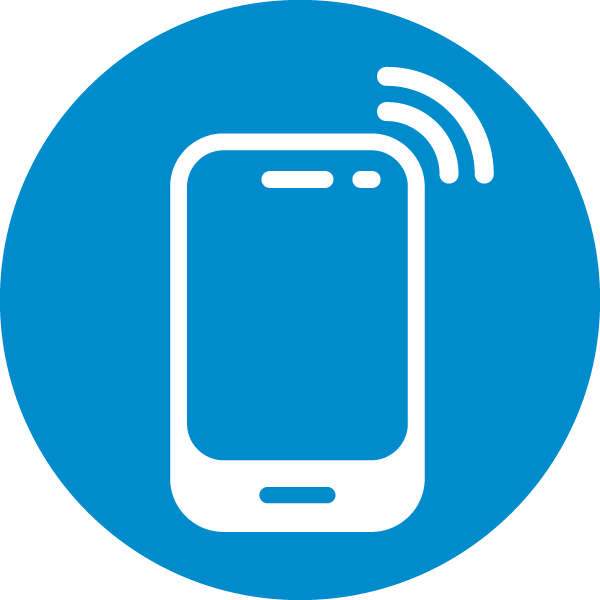 Blue and white icon of mobile phone