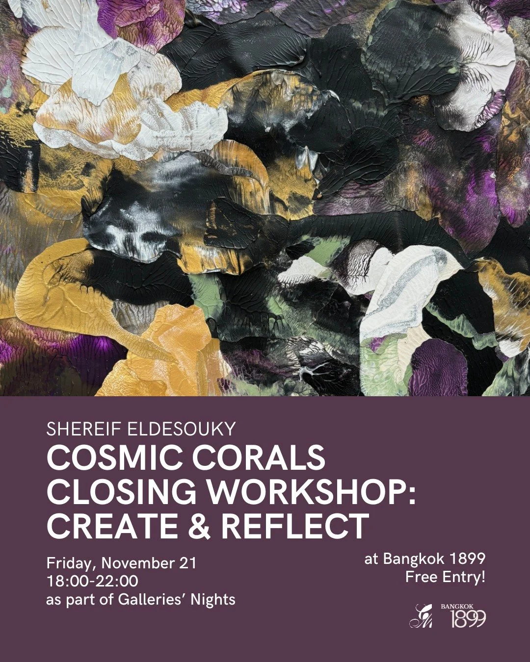 Galleries&rsquo; Nights &amp; Cosmic Corals Closing Event

Join us for an evening of creativity and connection! During this participatory &ldquo;Art for Therapy&rdquo; session, Shereif, in collaboration with guest DJ Olle, will guide visitors through