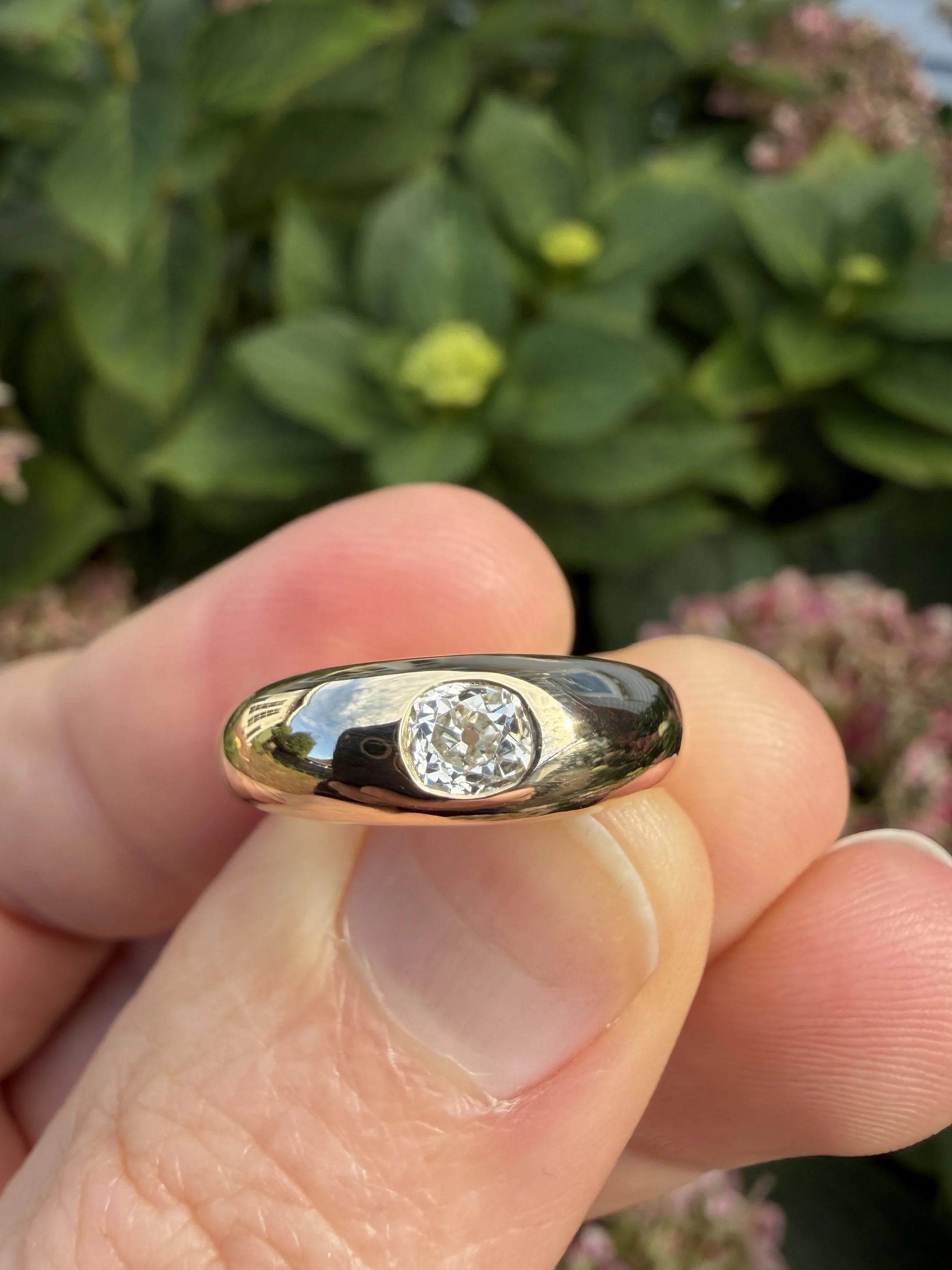Dome ring - Genuine antique old mine cut diamond