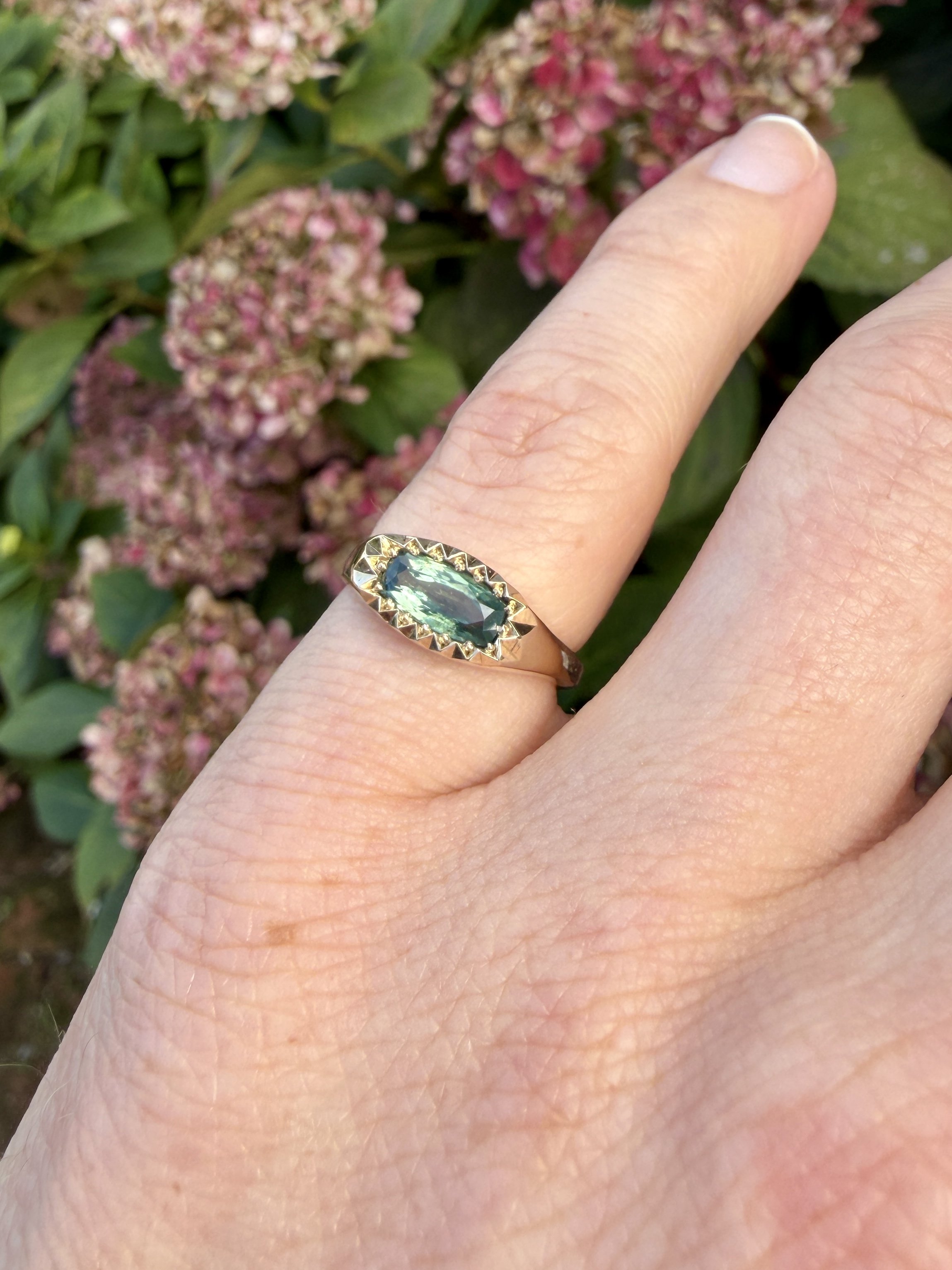 Star Ring - Antique cut green sapphire