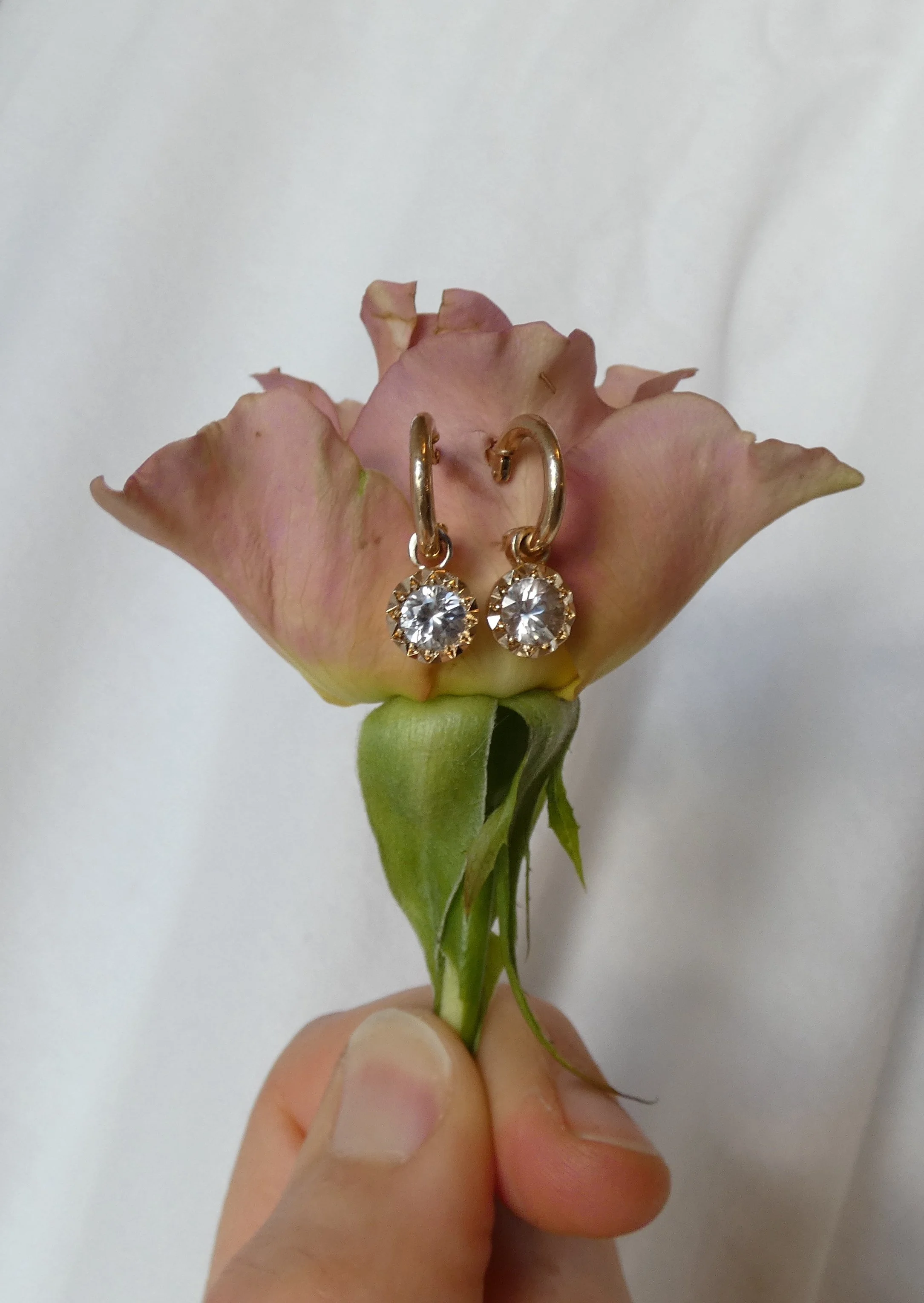 Star earring dangles - Natural White Zircons