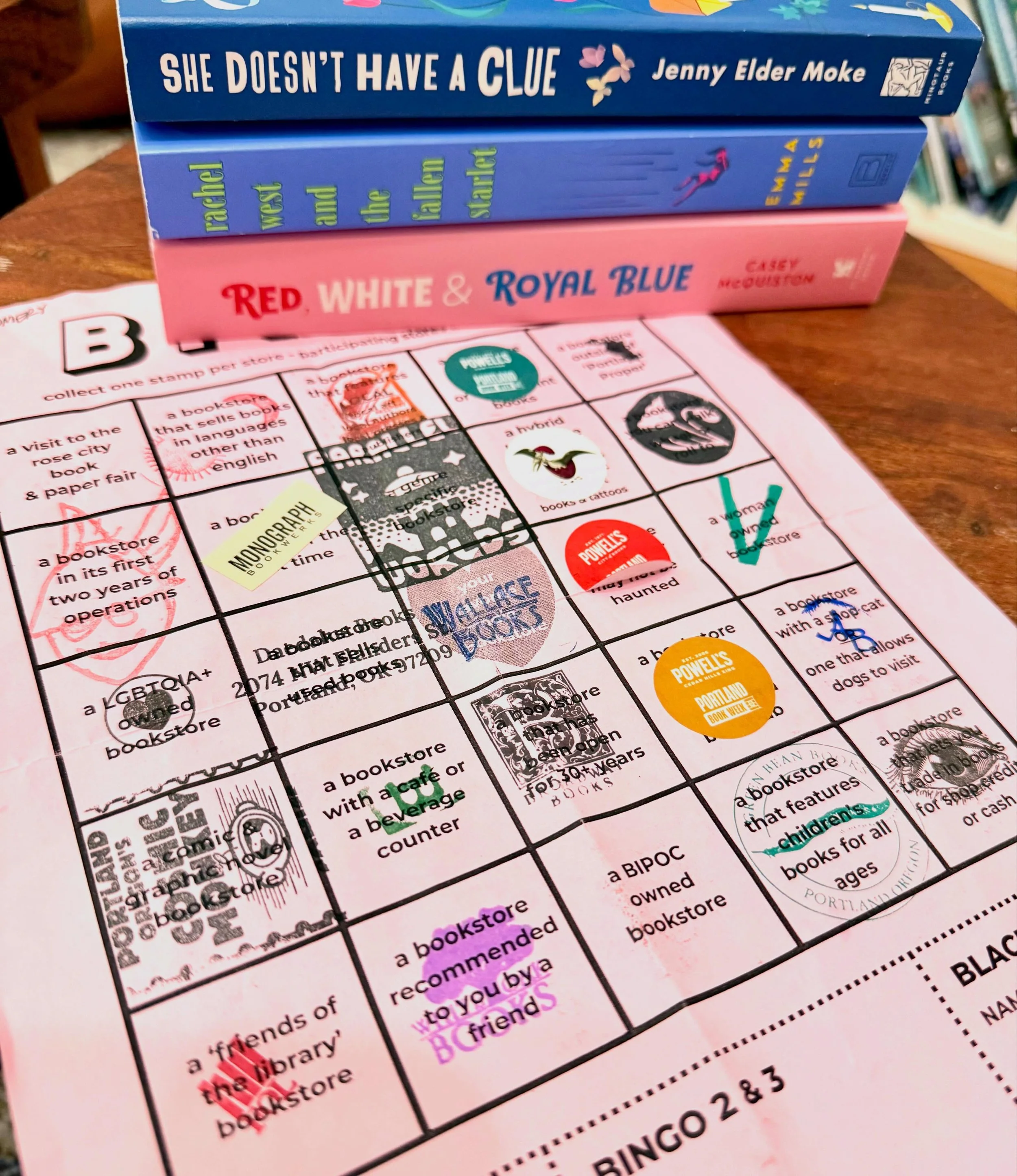 Only two squares left and we&rsquo;ll have blackout for @portlandbookweek. Excited for the @rosecitybookfair next weekend! 

Today we visited @anniebloomsbooks, @wallacebooks, @powellsbooks Beaverton, @vintagebookshop in Vancouver and @whiteoakbooksl